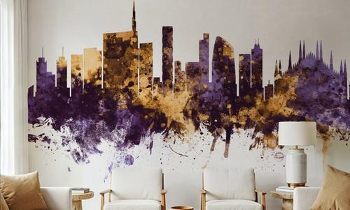 Milan Italy Skyline Purple & Gold