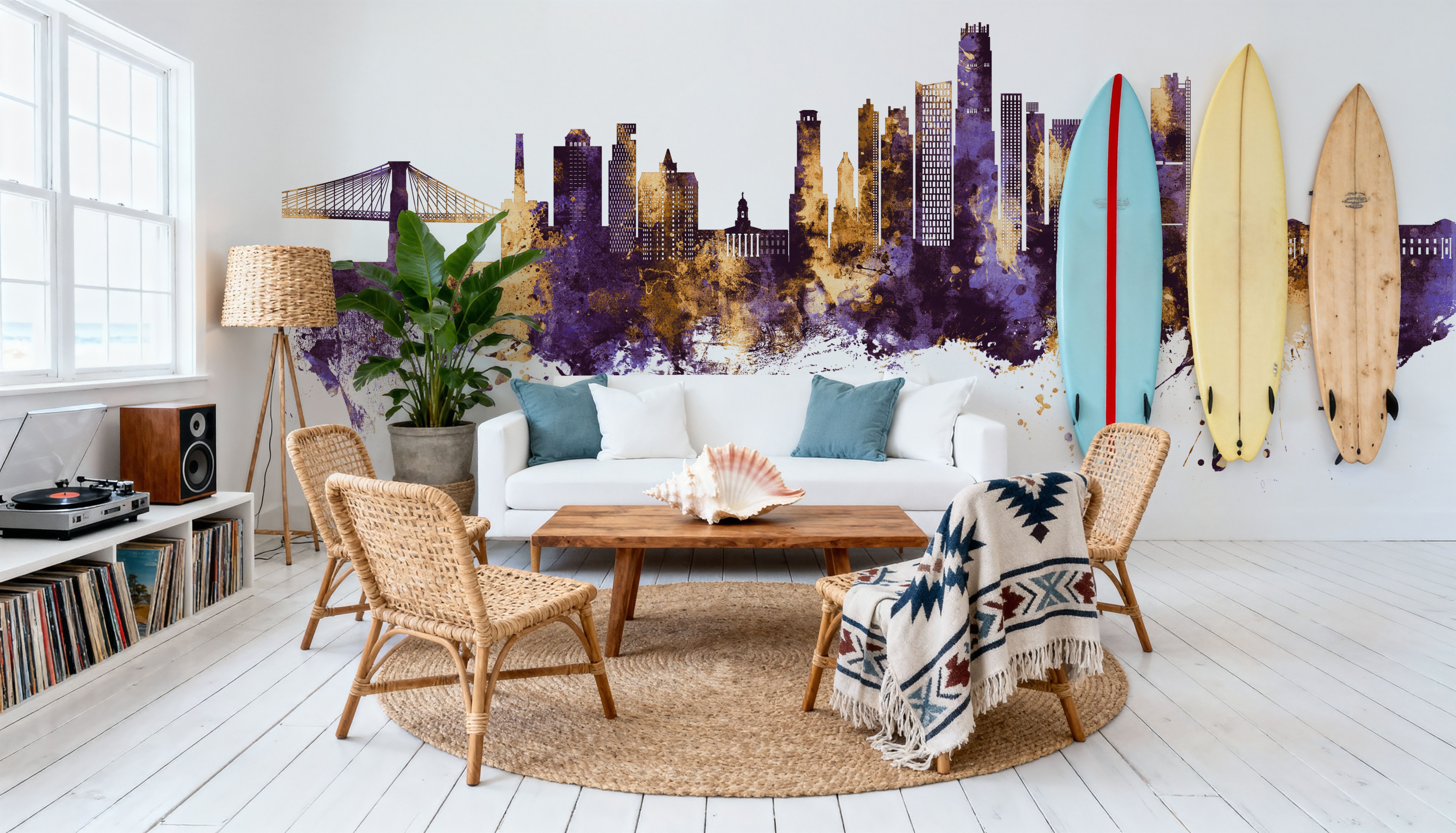 Brooklyn New York Skyline Purple & Gold