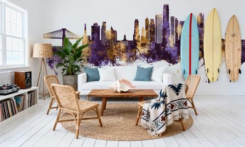Brooklyn New York Skyline Purple & Gold
