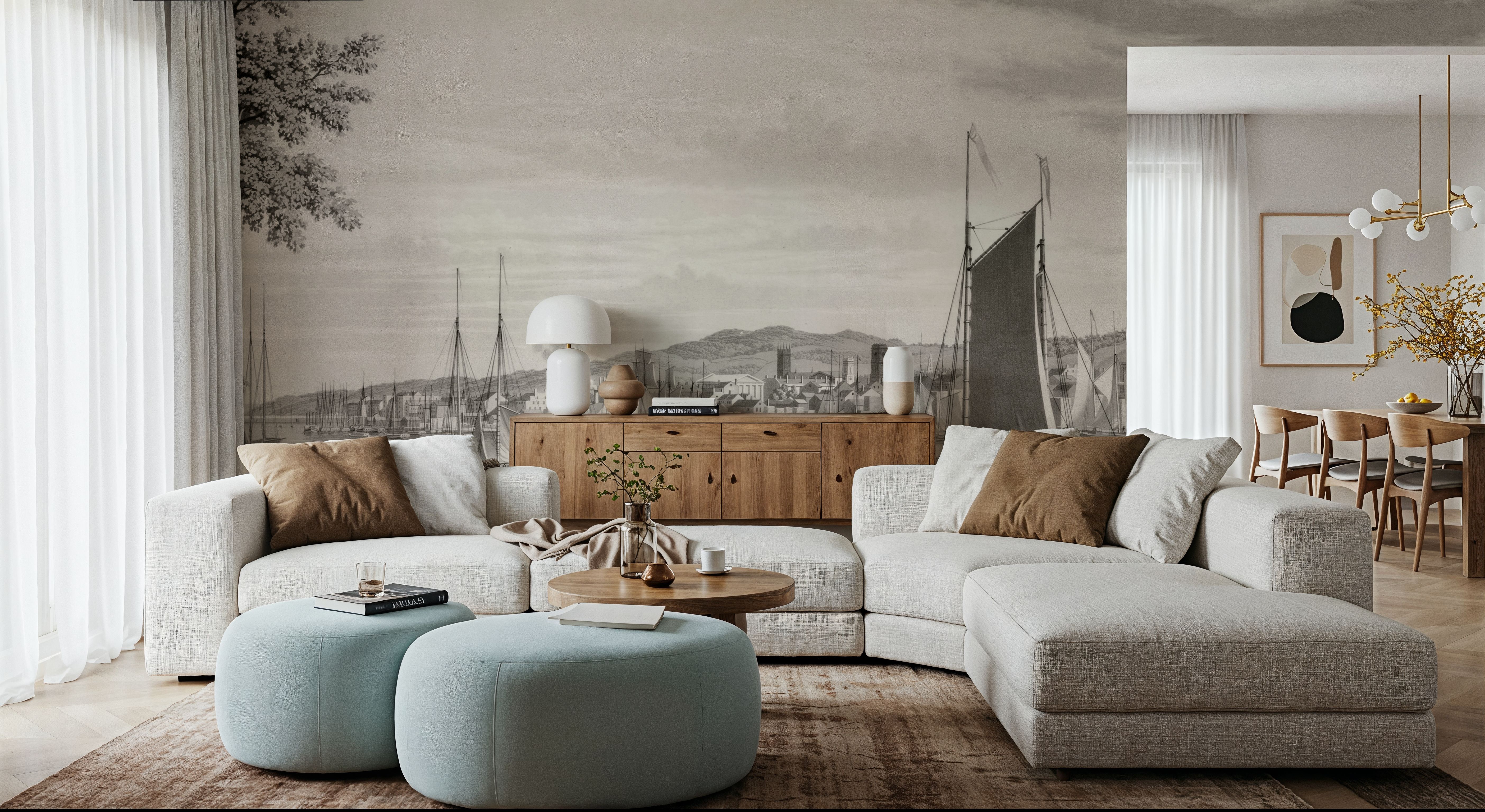 Old view of Troy & Hudson river,  1838, Wallpaper