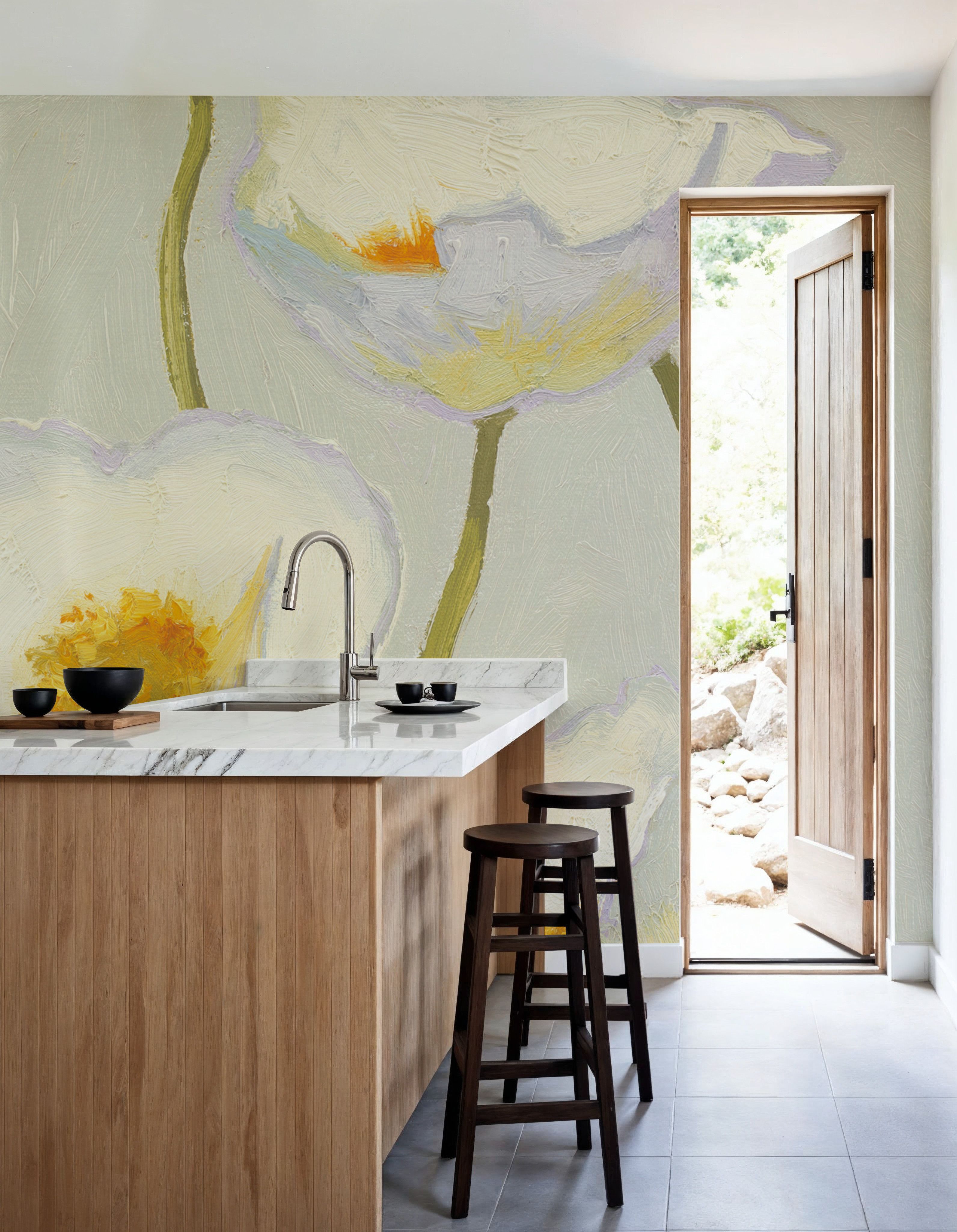 White On White Poppies Panel II