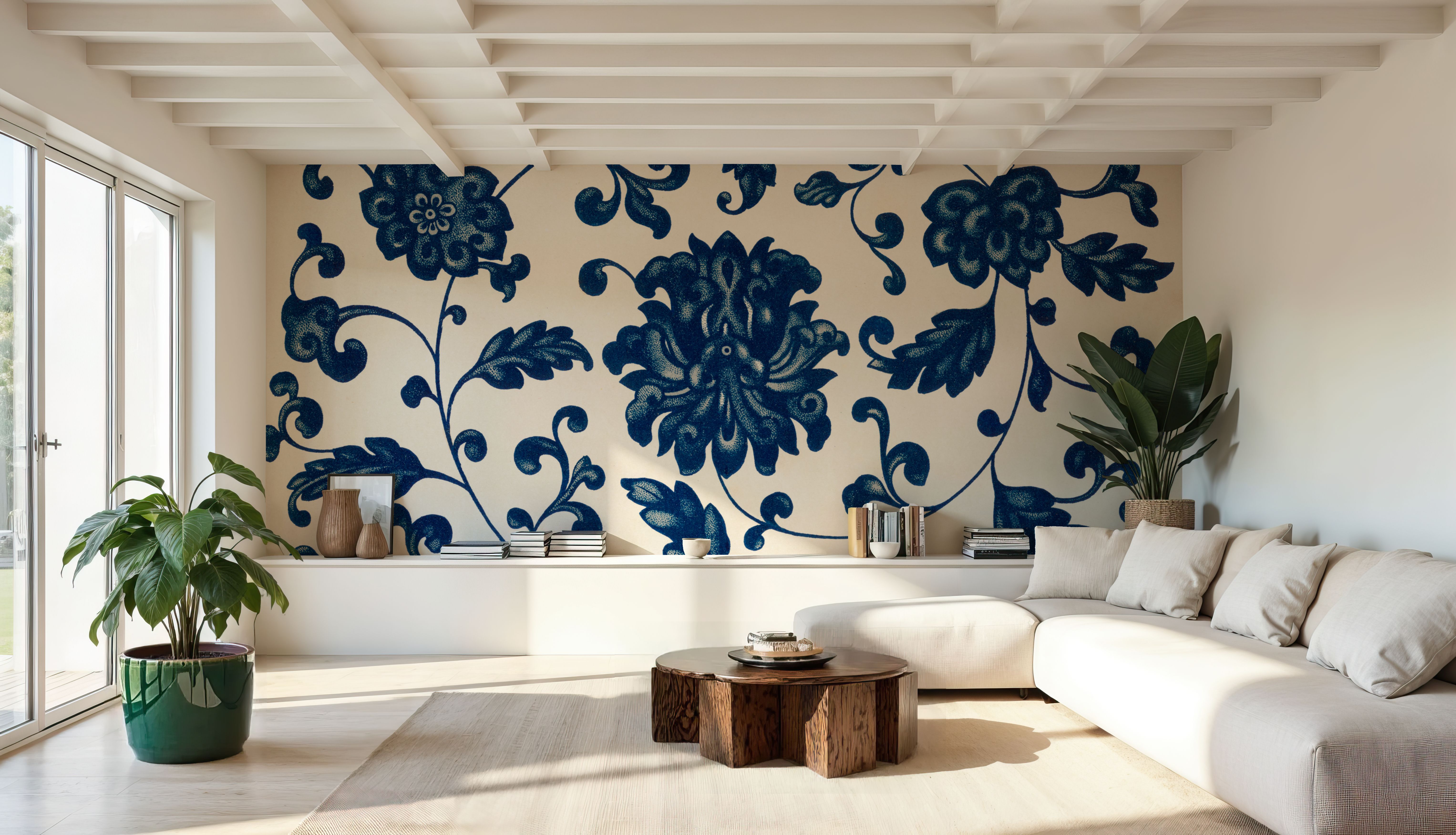 Chinese Ornament, Blue Flowers