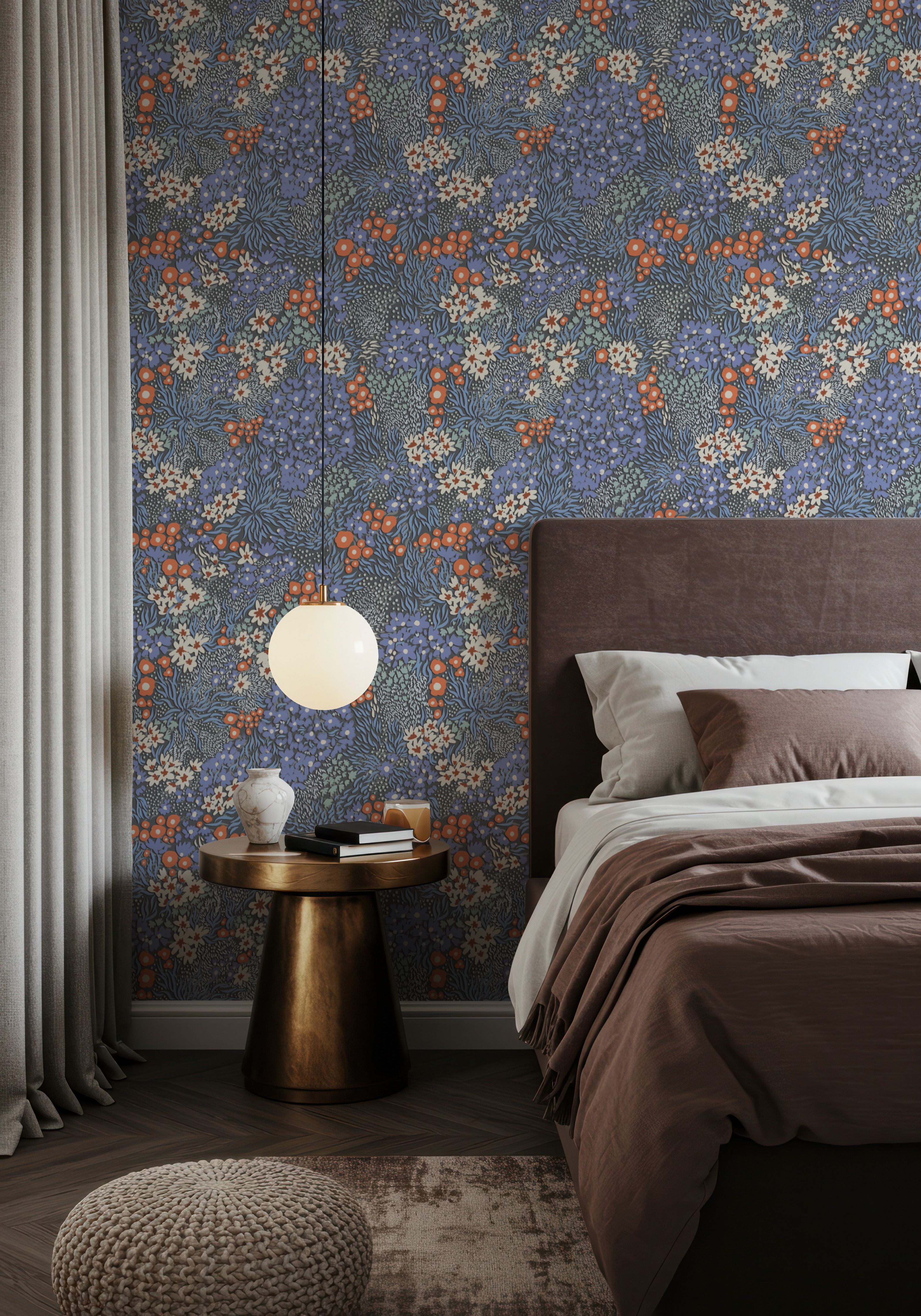 Floral Sparklers, Periwinkle, Wallpaper