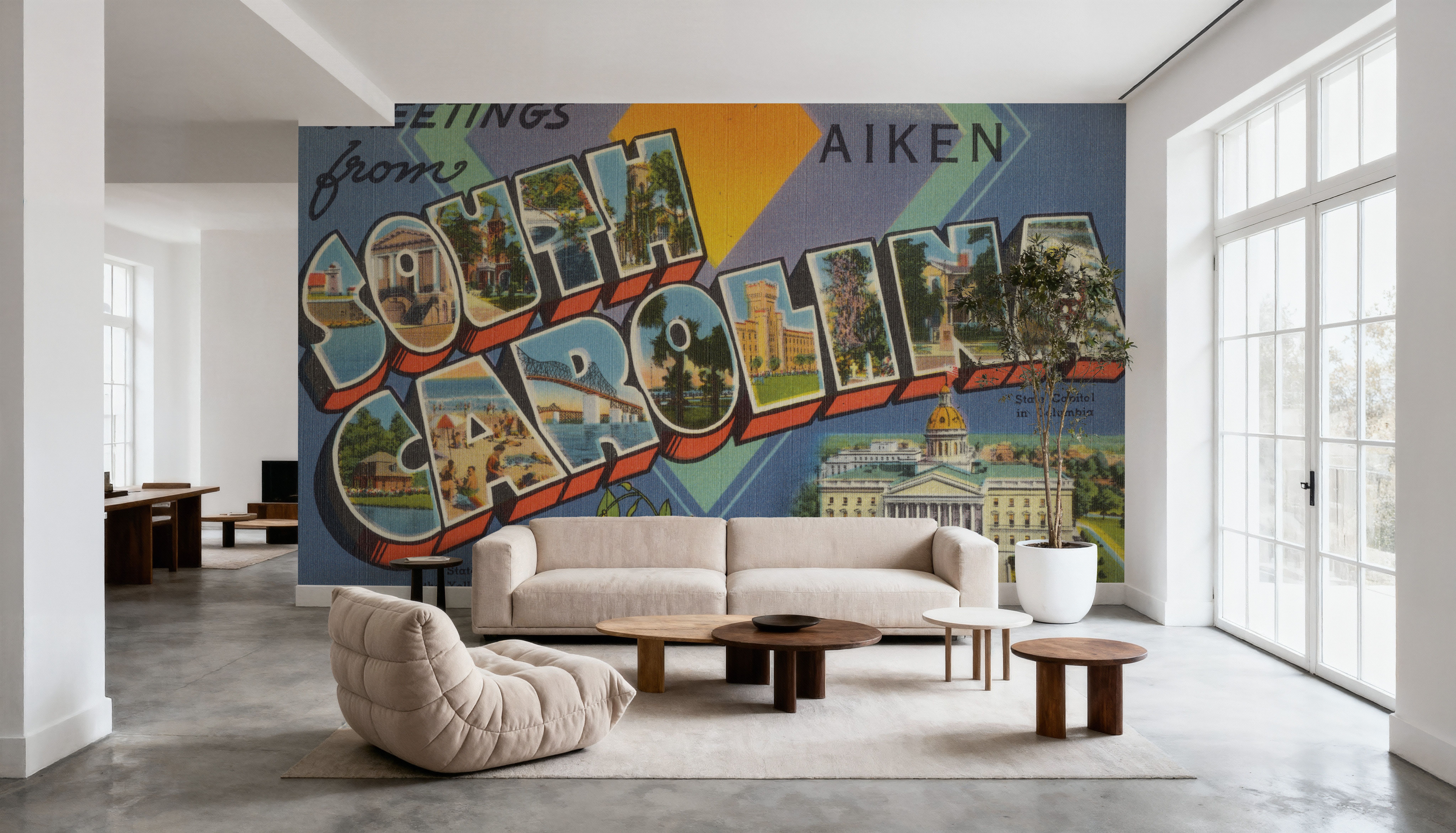 Greetings from Aiken South Carolina - Screenprint Postcard, Wallpaper