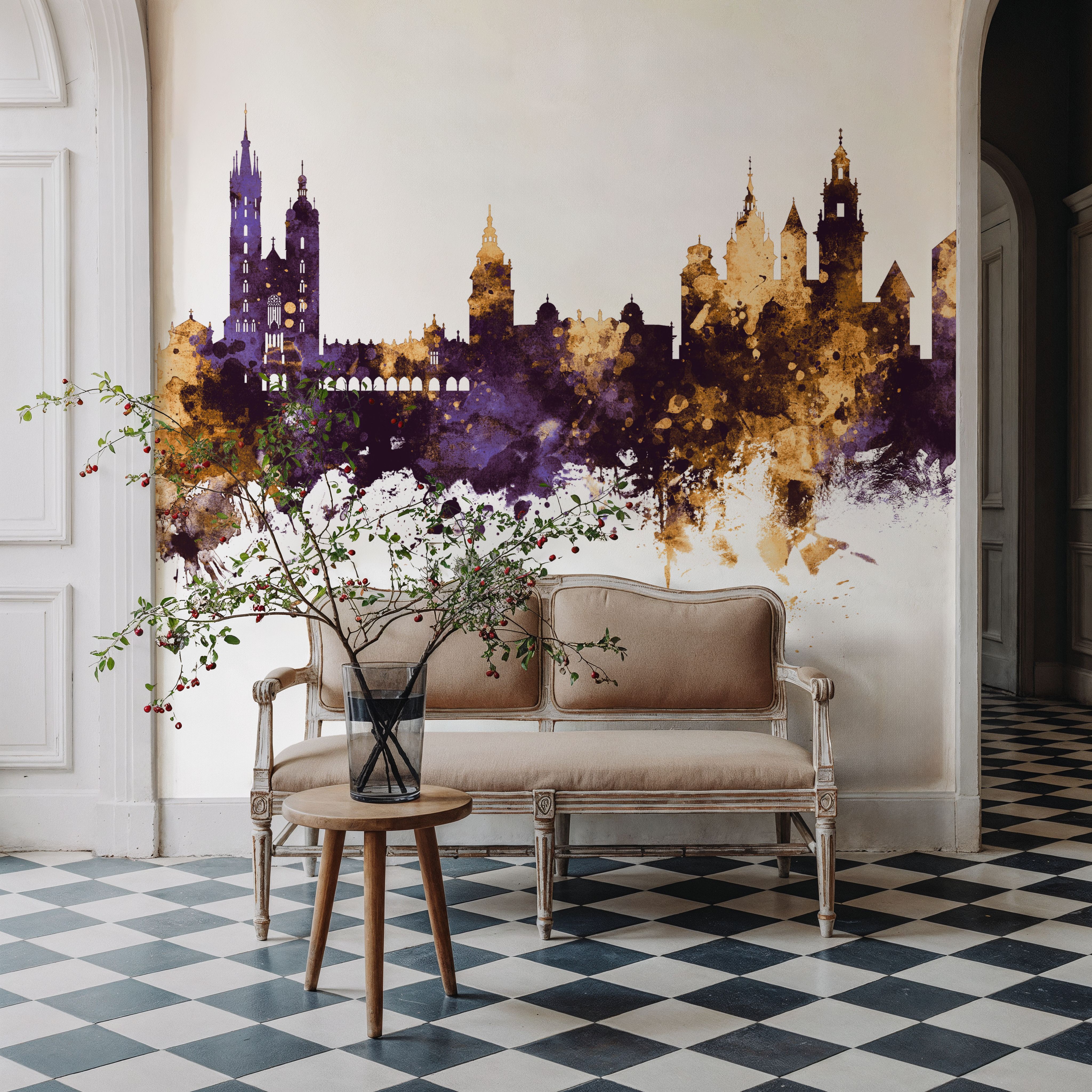 Krakow Skyline Purple & Gold