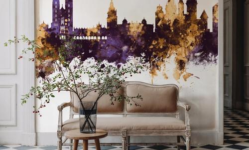 Krakow Skyline Purple & Gold