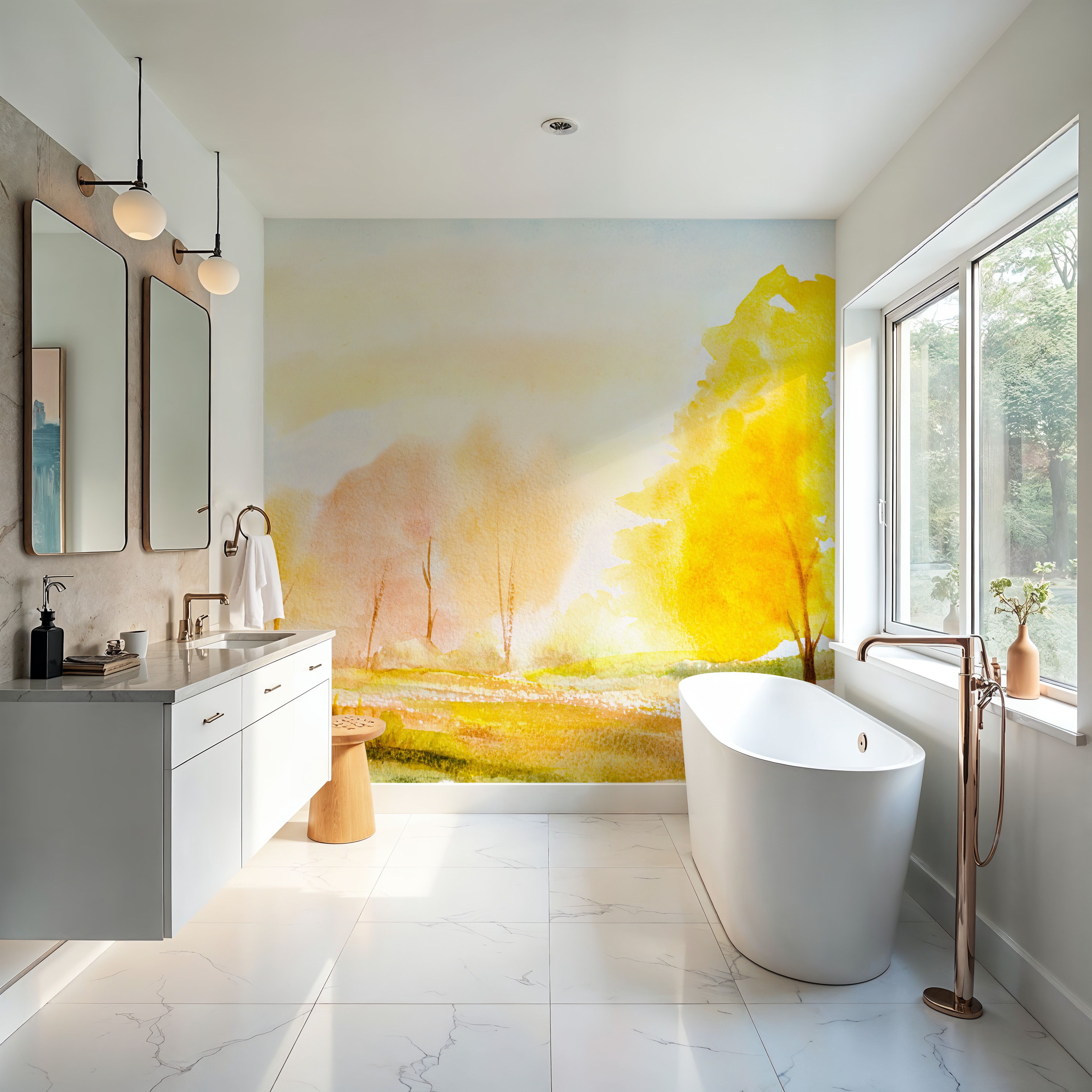 Yellow Autumn Trees, Landscape Painting