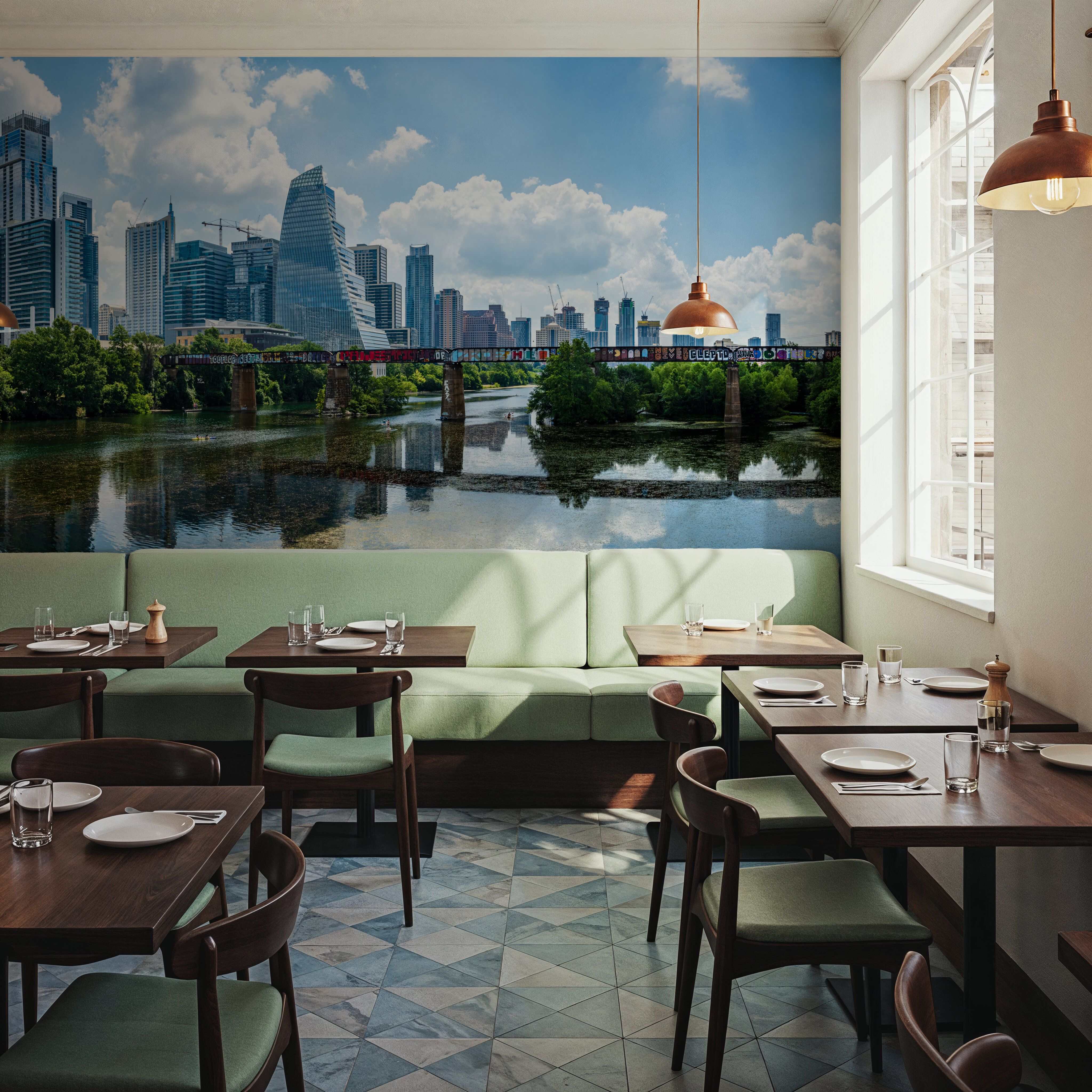 Urban Skyscrapers Blue Sky Reflection