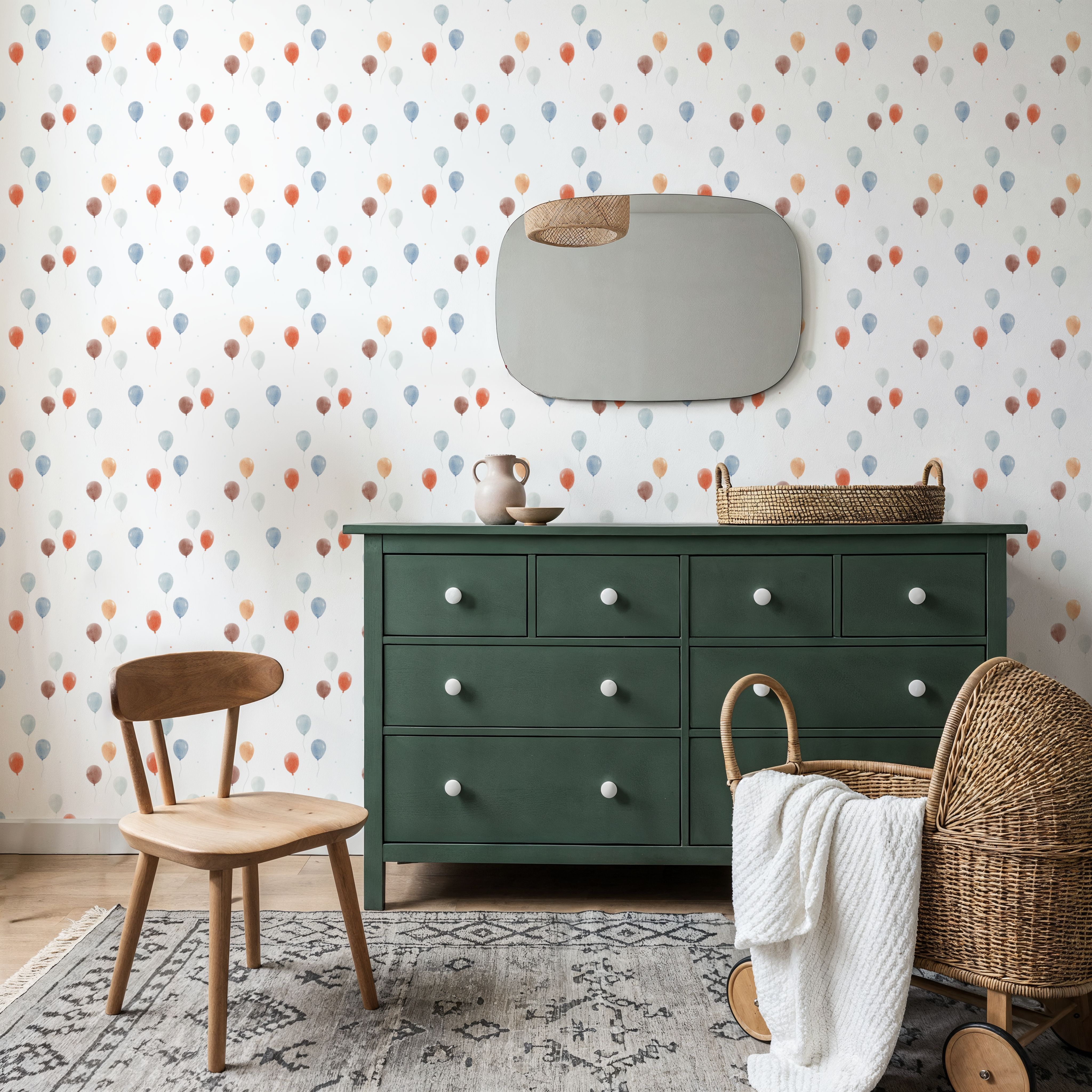 Wallpaper - Pastel Balloon - Stars Vehicles - White - Kids' Room - Wallism UK - Premium, Textured or Peel & Stick