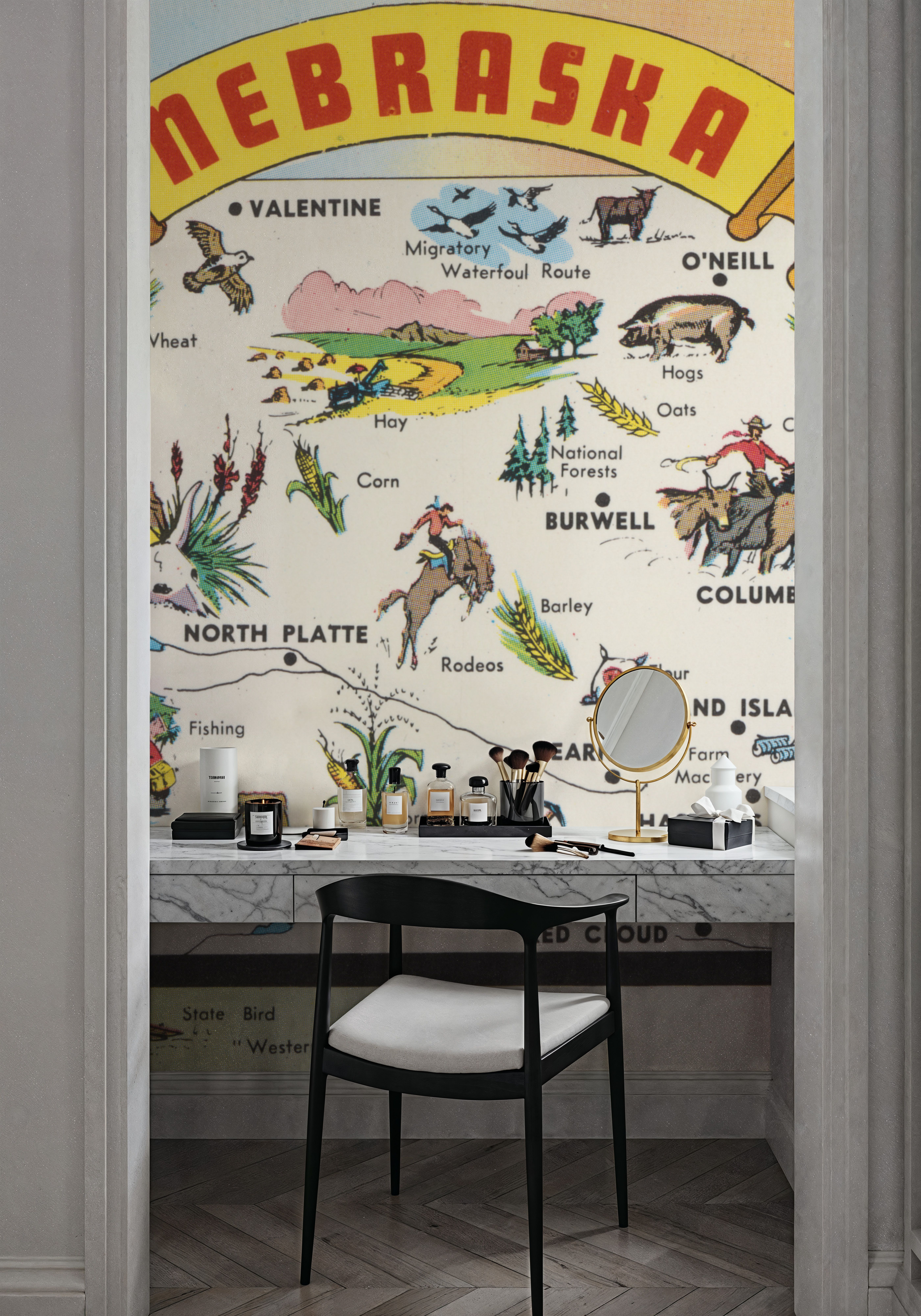 Greetings from Nebraska Map - Screenprint Postcard