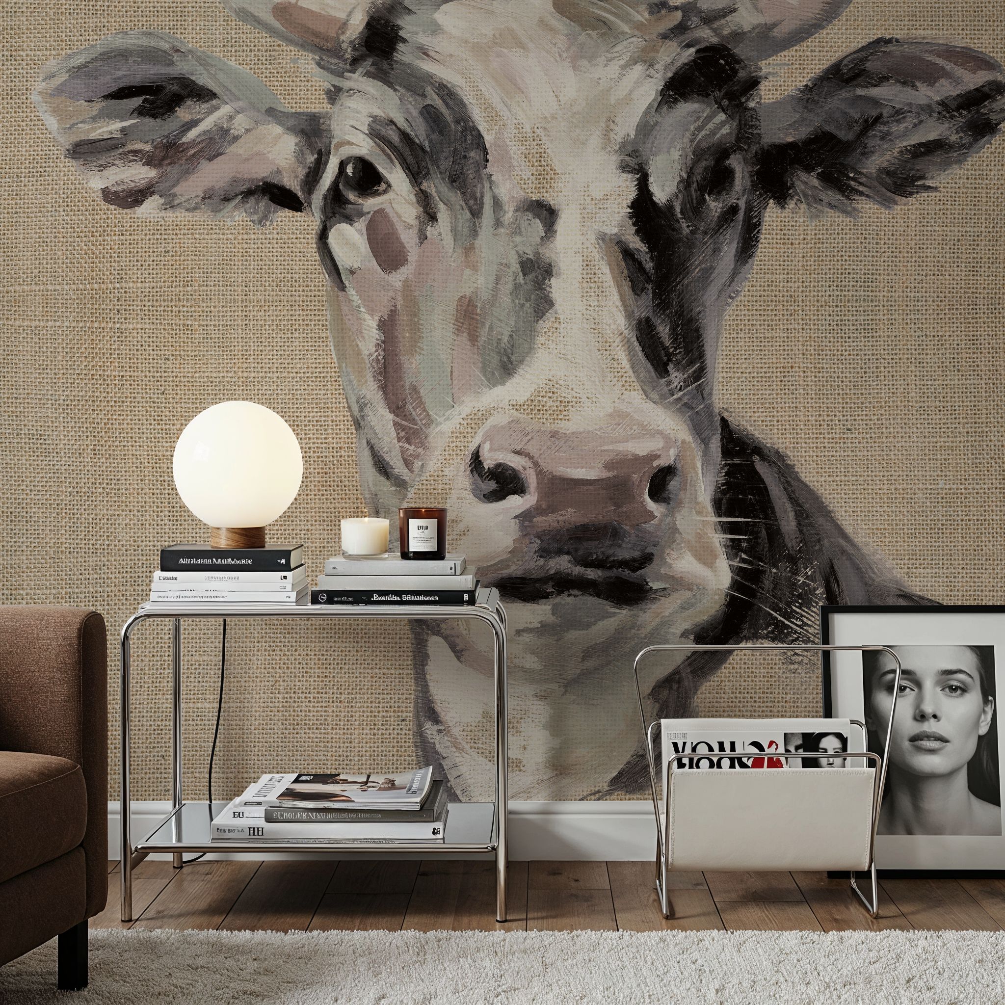 Expressionistic Cow II Neutral Burlap