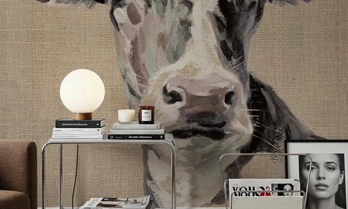 Expressionistic Cow II Neutral Burlap