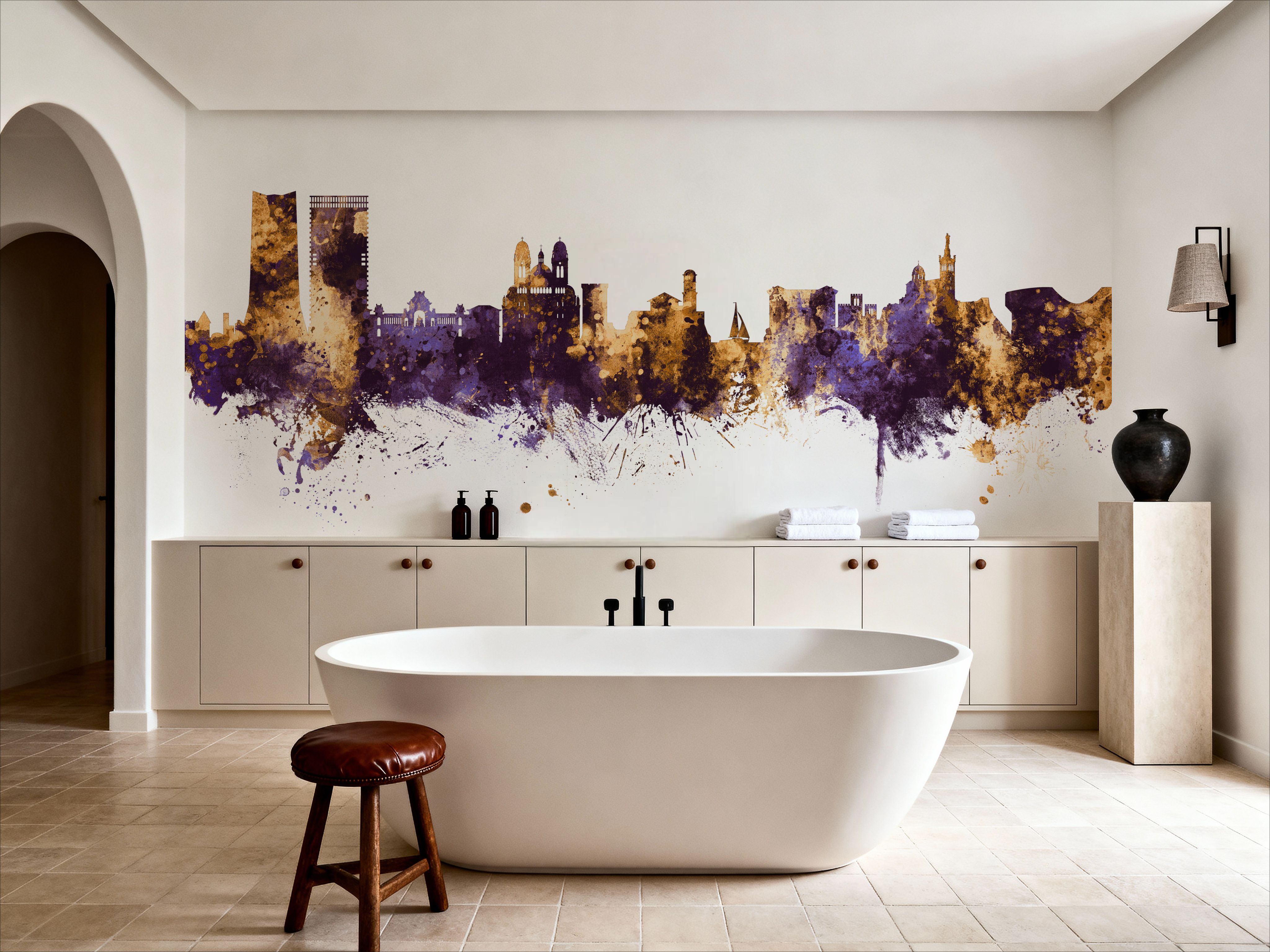 Marseille France Skyline Purple & Gold