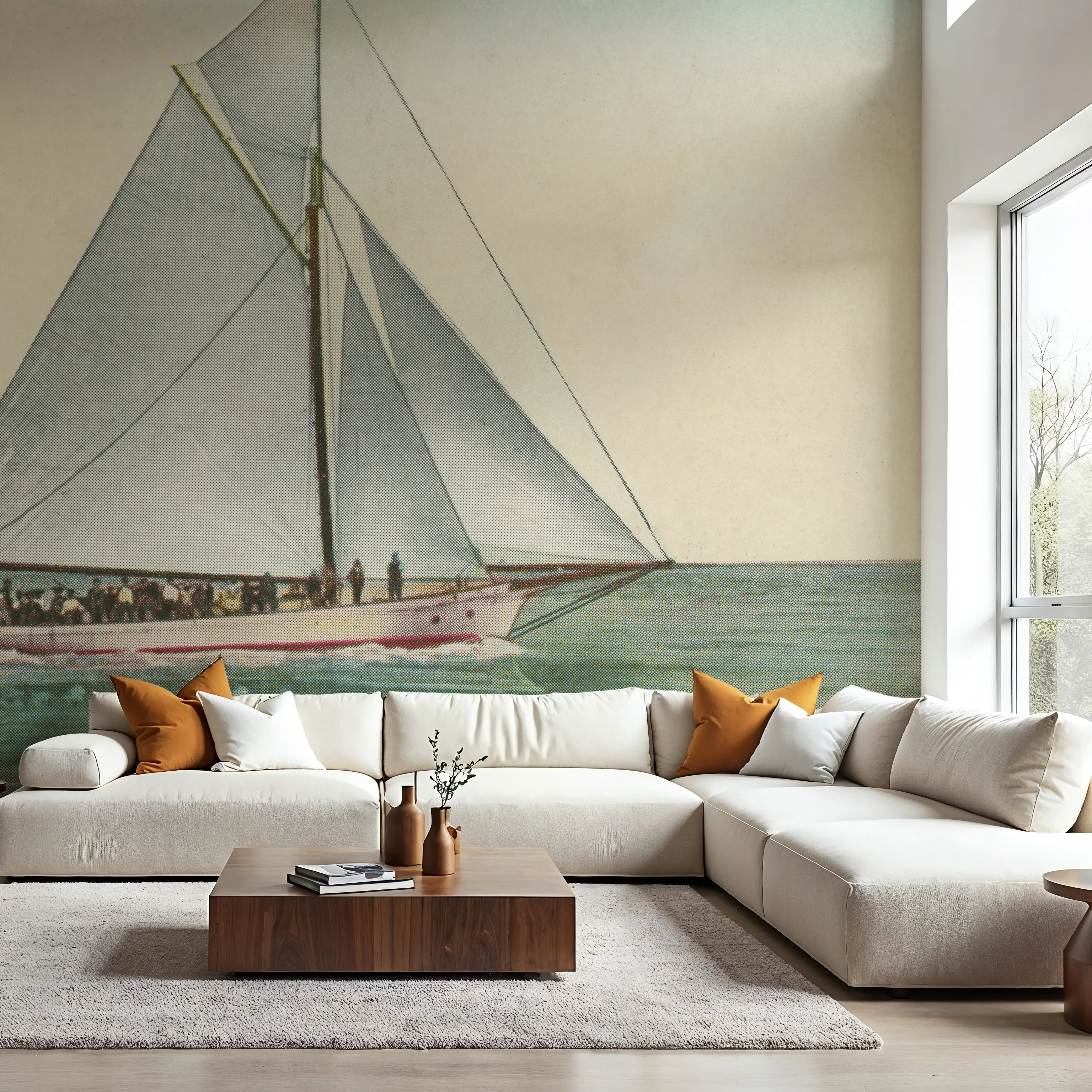 Fotobehang - Sailing Silence - Landschap Zee Mural - Blauw - Eetkamer - Wallism België - Zelfklevend of Vliesbehang