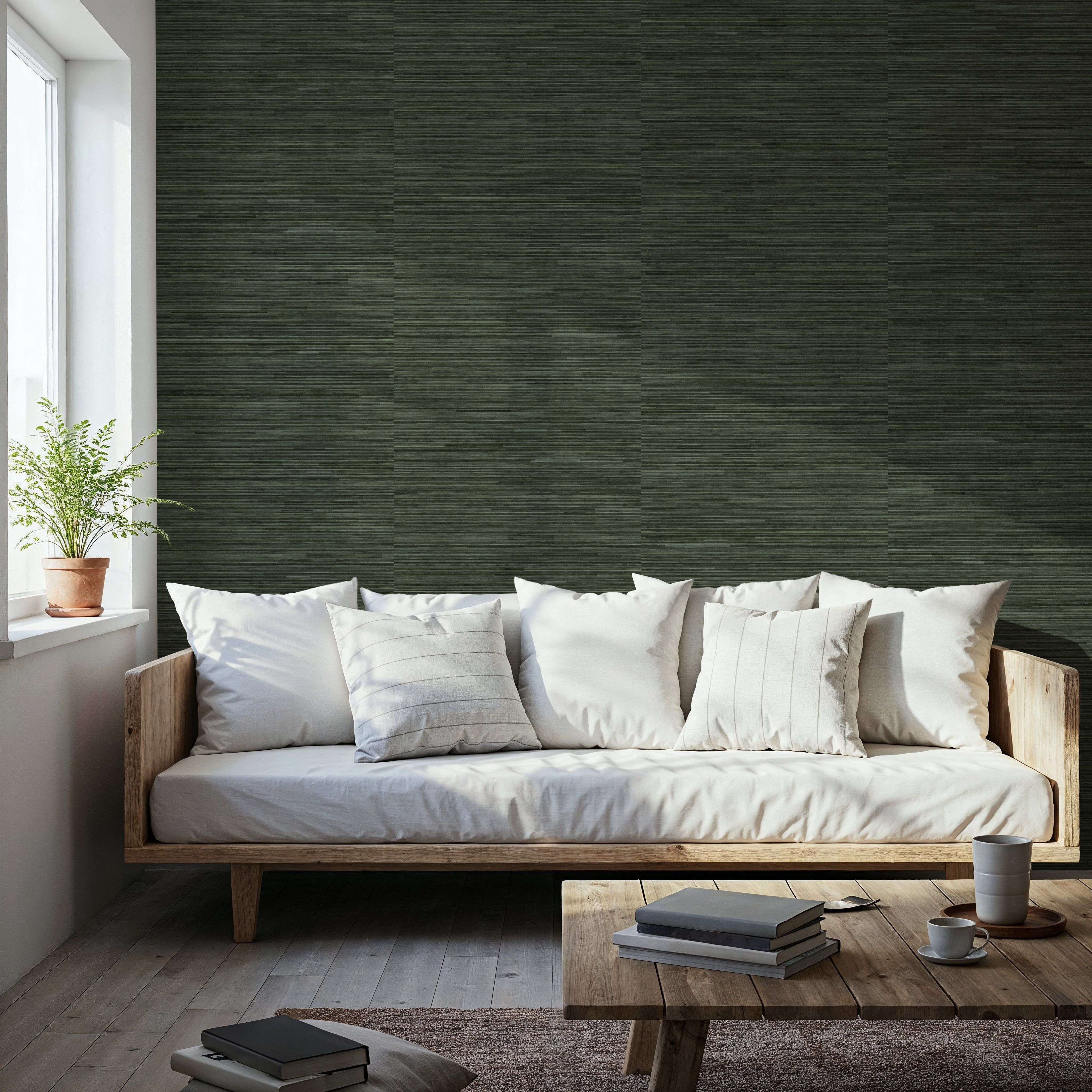 Faux Grasscloth with Visible Seams, Evergreen