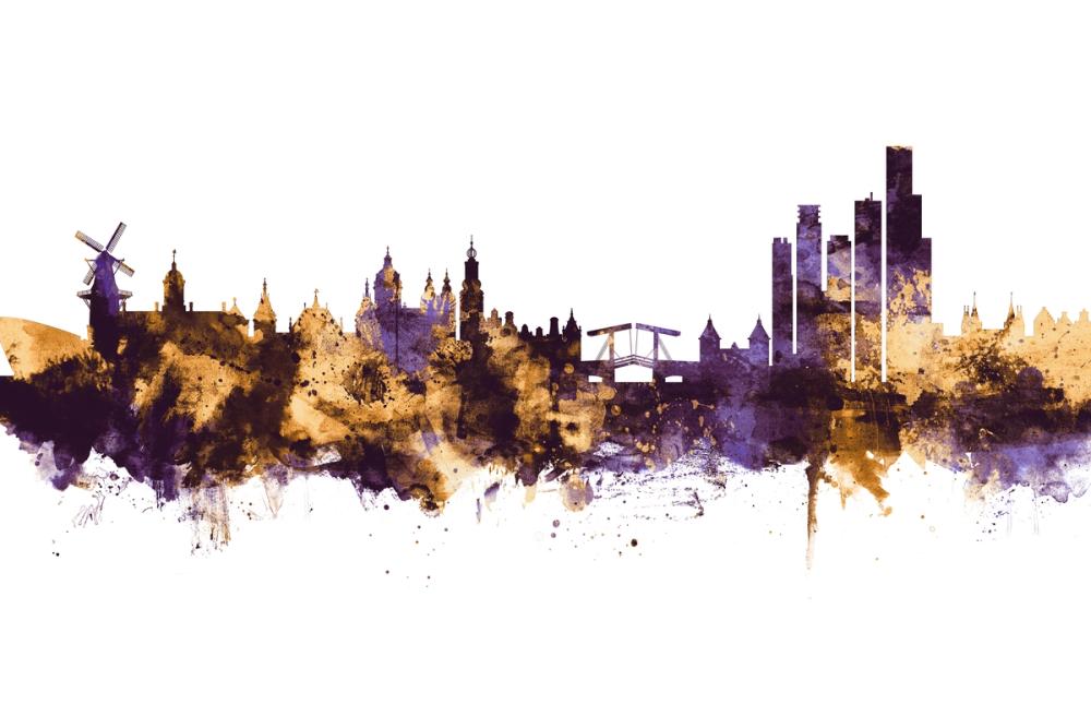 Amsterdam Skyline Purple & Gold