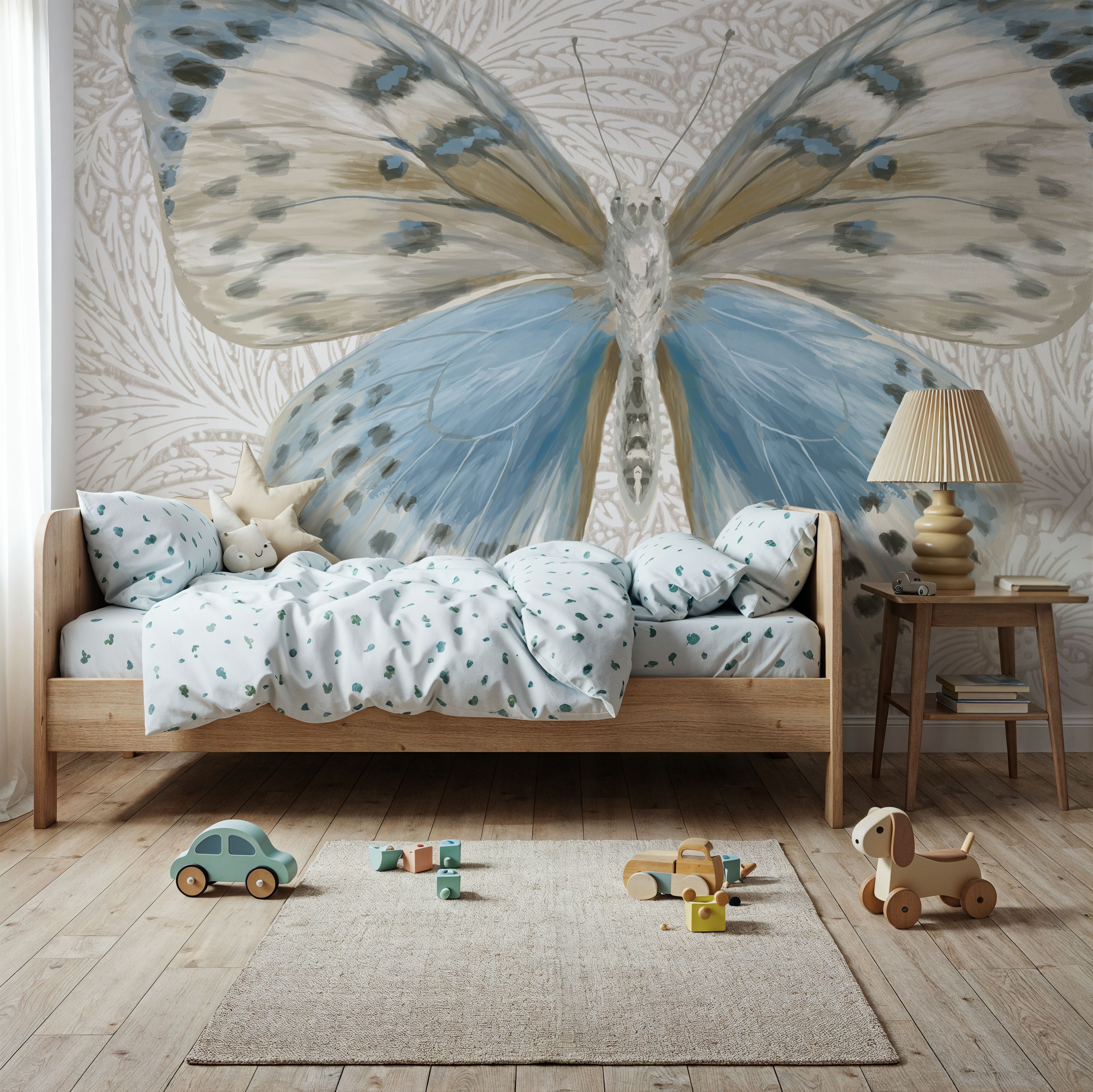 Wall Mural - Beetles and Butterflies IV - Chintz Insects mural wallpaper - Blue - Kids' Room - Wallism US - Premium, Textured or Peel & Stick