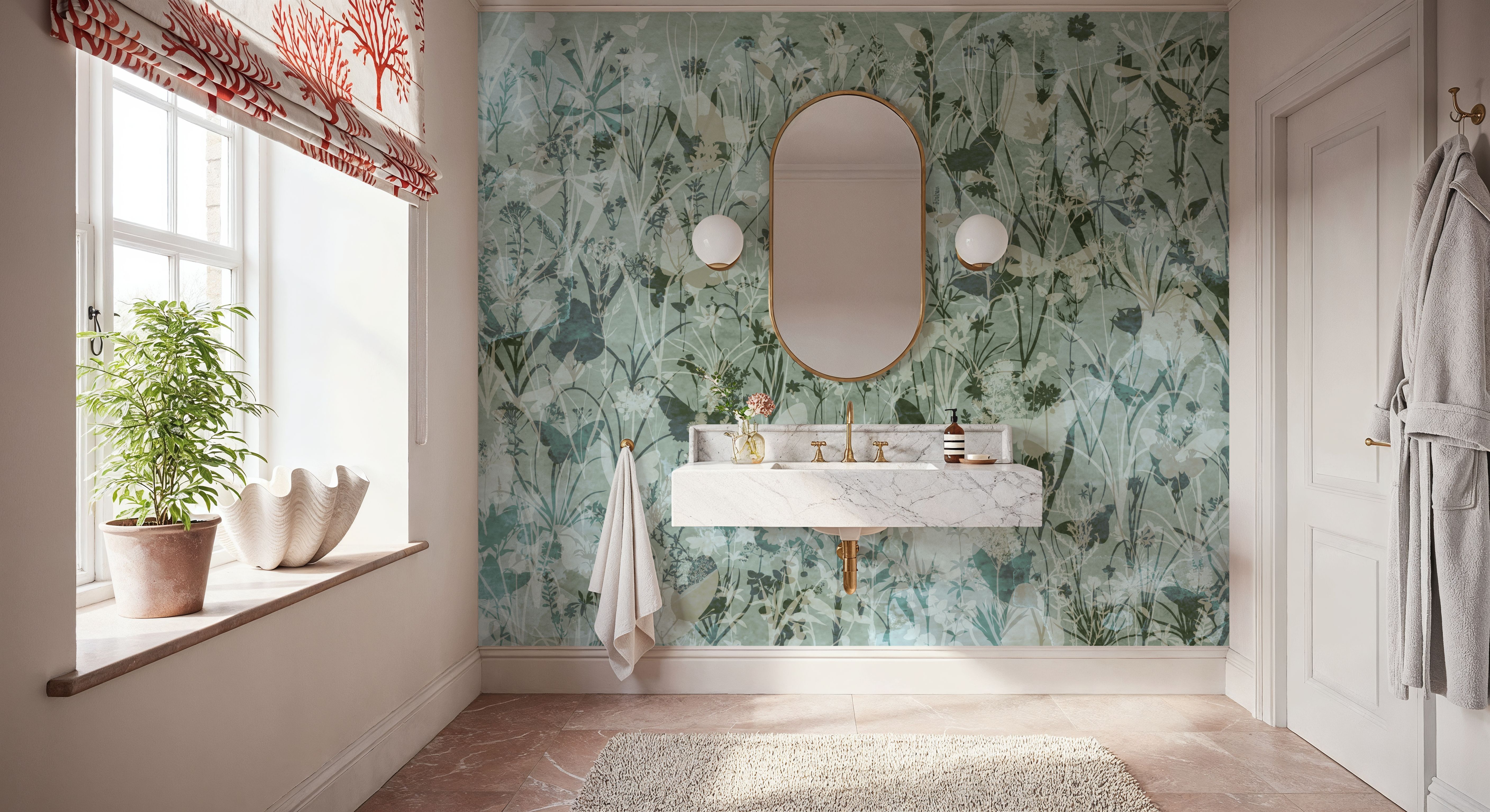 Herbals and Butterflies Double Silhouette Green Black