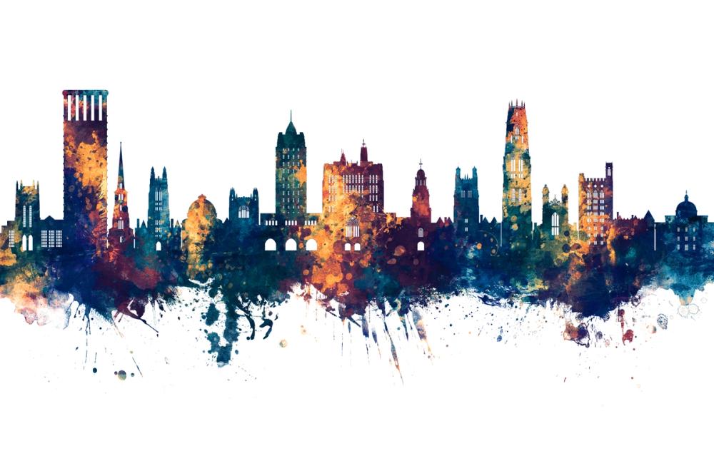 New Haven Connecticut Skyline Blue & Bronze