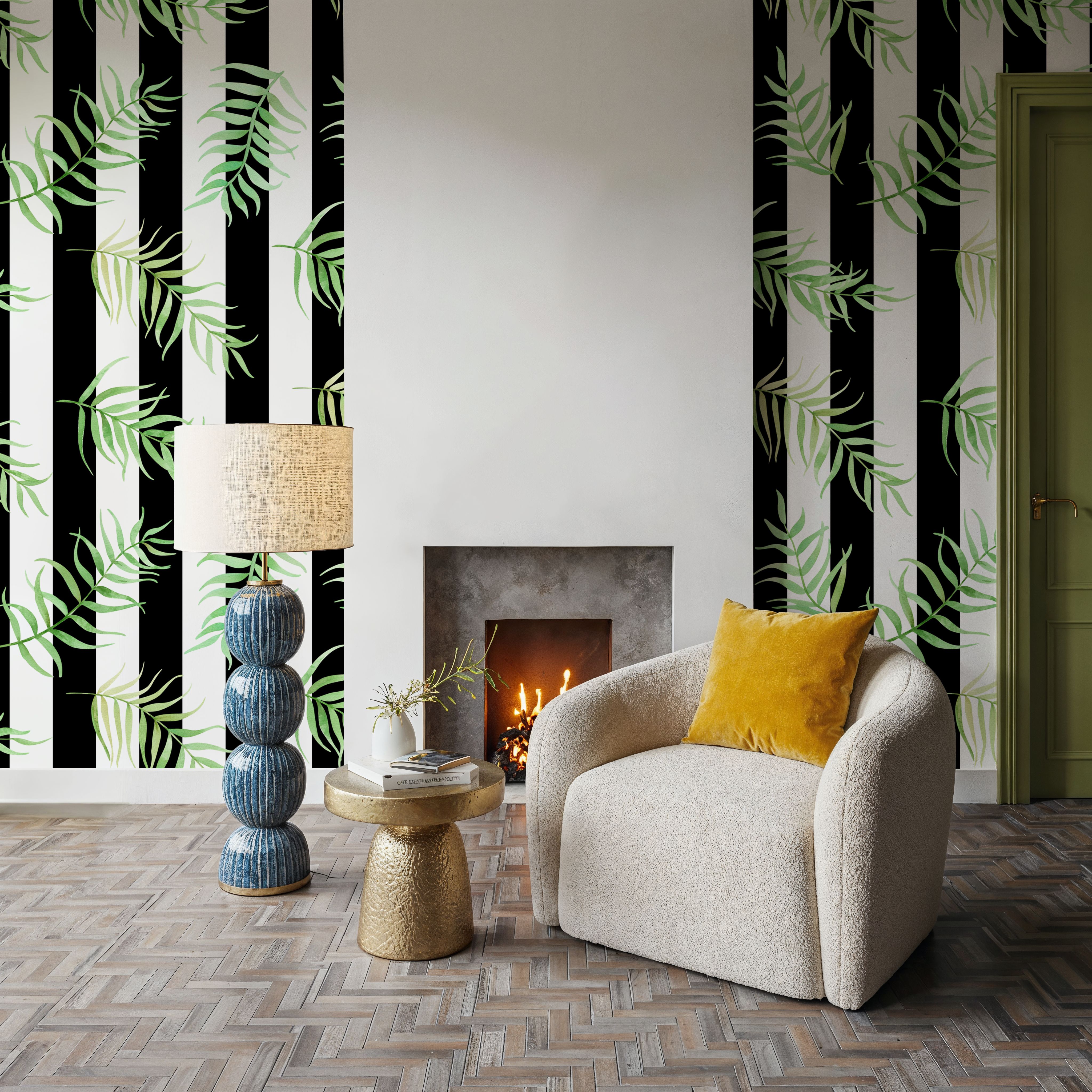 Black & White Stripe Leaves
