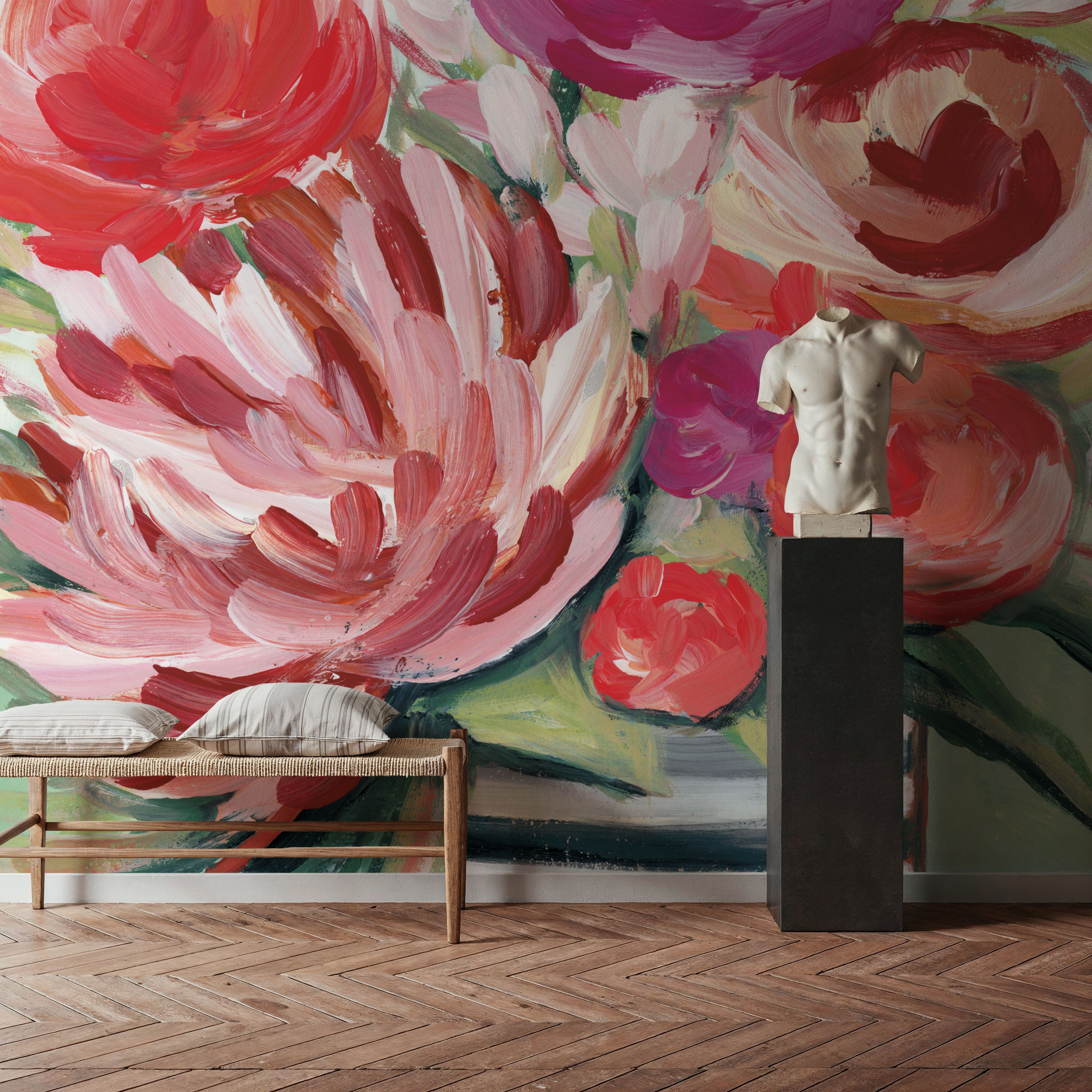 Wall Mural - Spring Blooms in Striped Vase I - Contemporary mural wallpaper - Dining Room - Wallism US - Premium, Textured or Peel & Stick