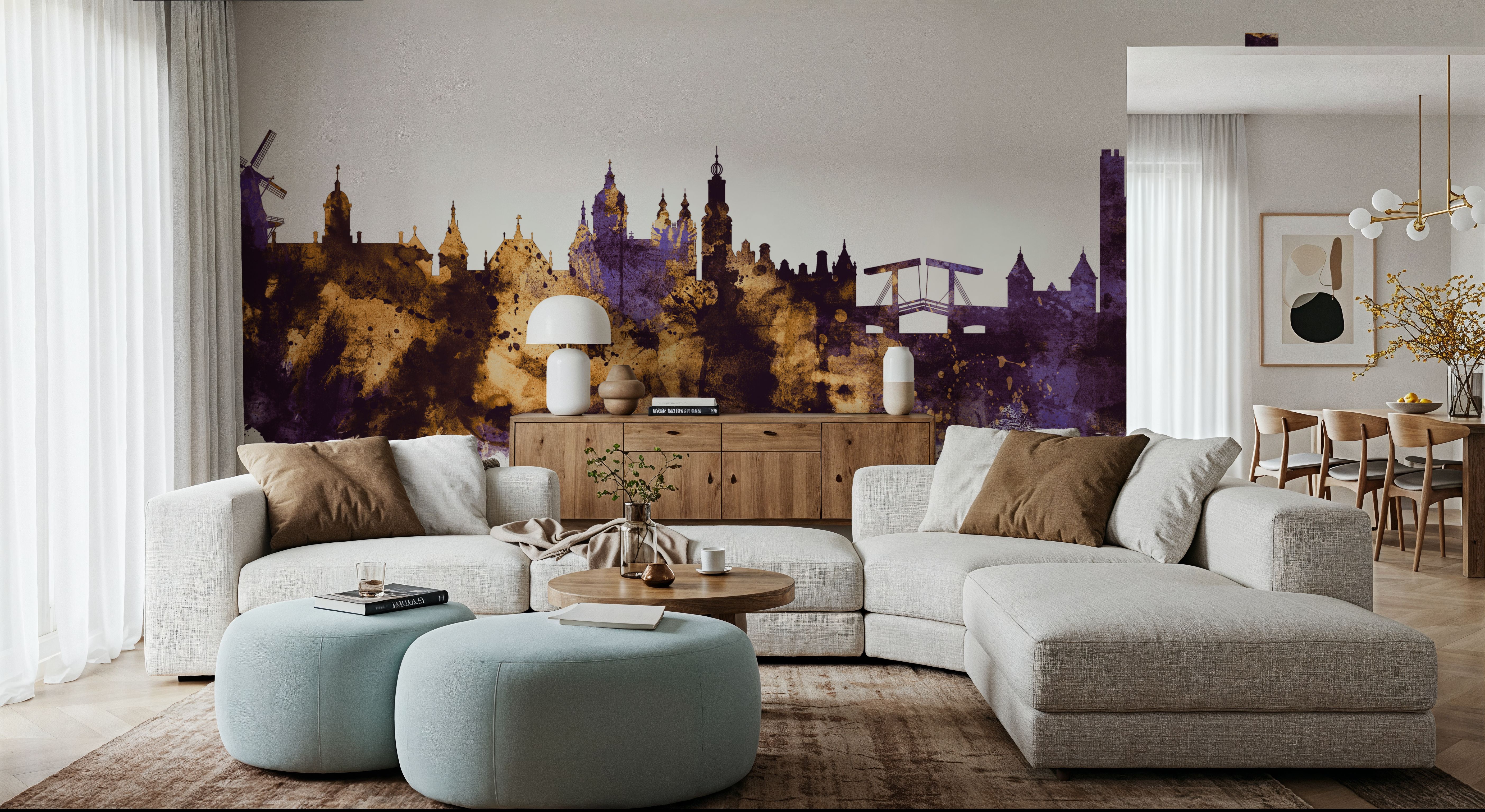 Amsterdam Skyline Purple & Gold