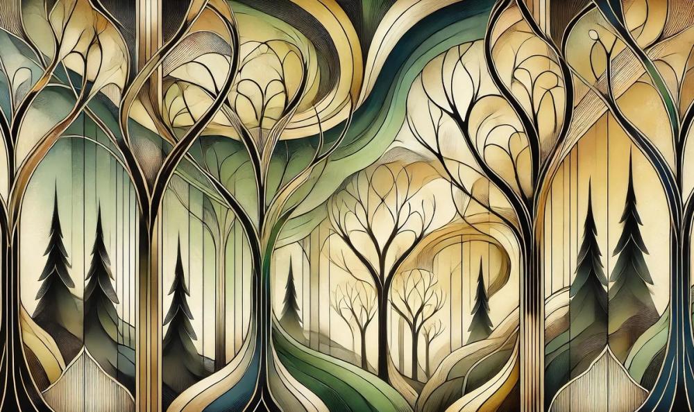 Vintage Treescape Essence in Art Deco