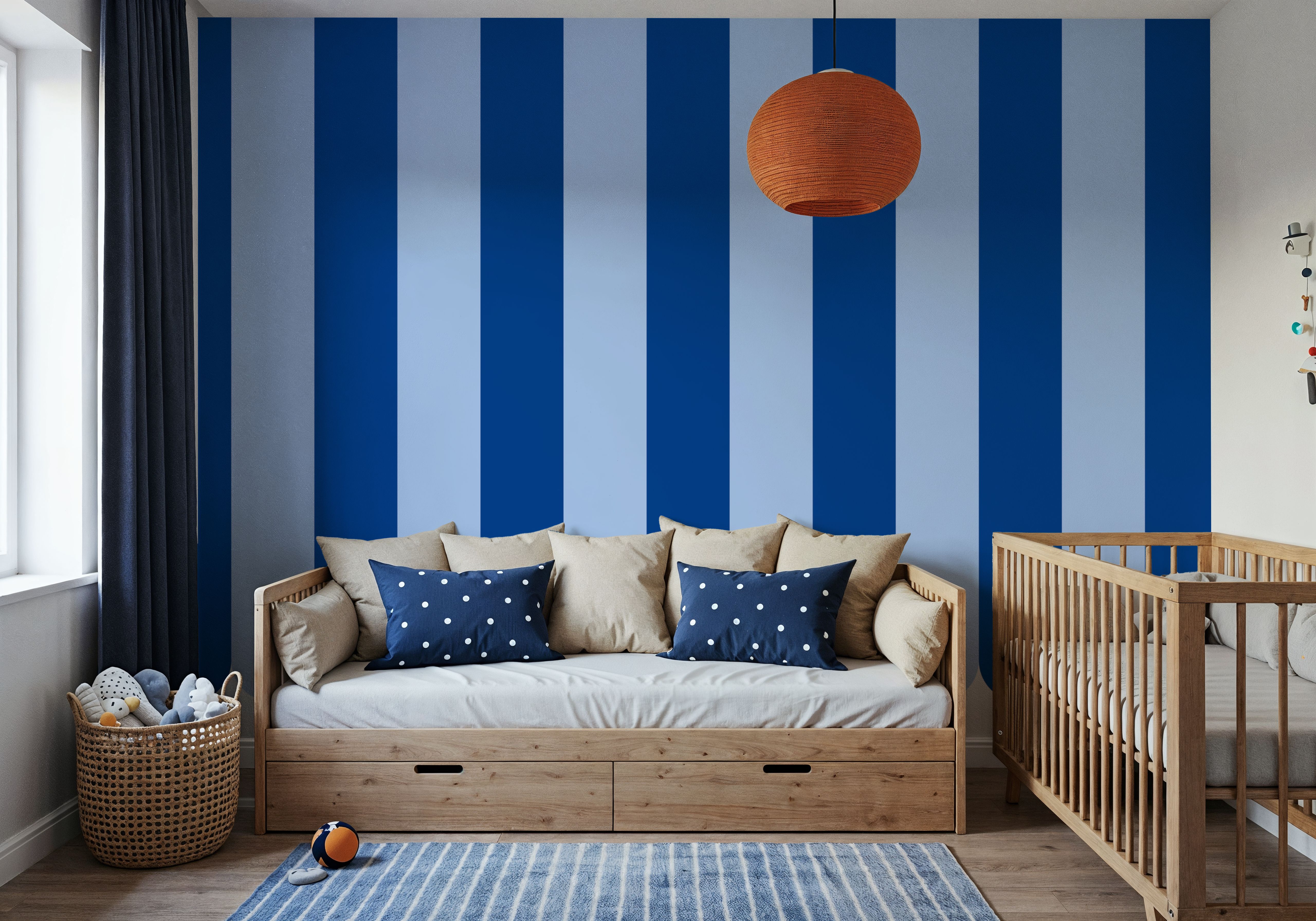 Scalloped Circus Stripes, Blue on Blue