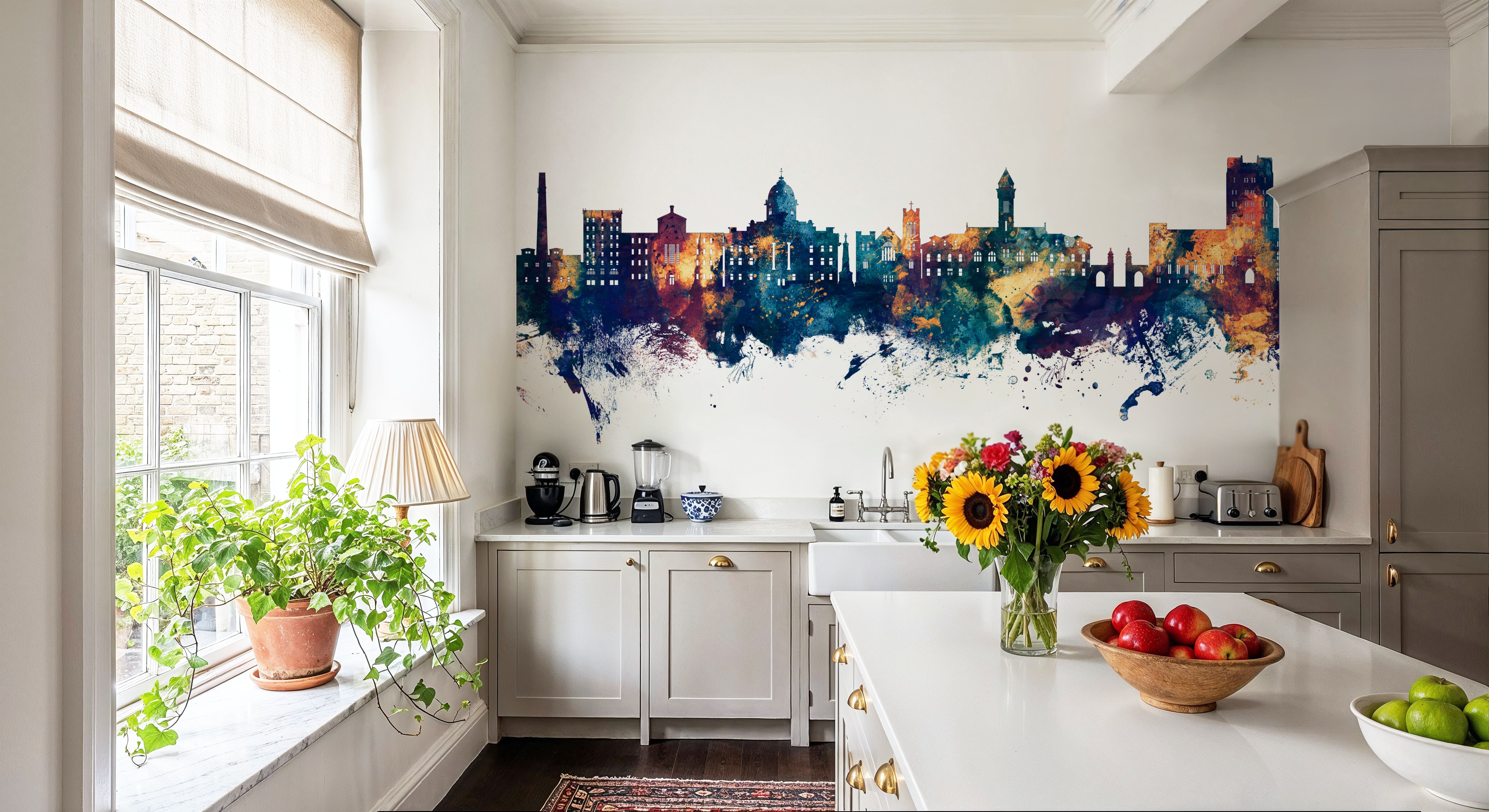 Bloomington Indiana Skyline Blue & Bronze, Wallpaper