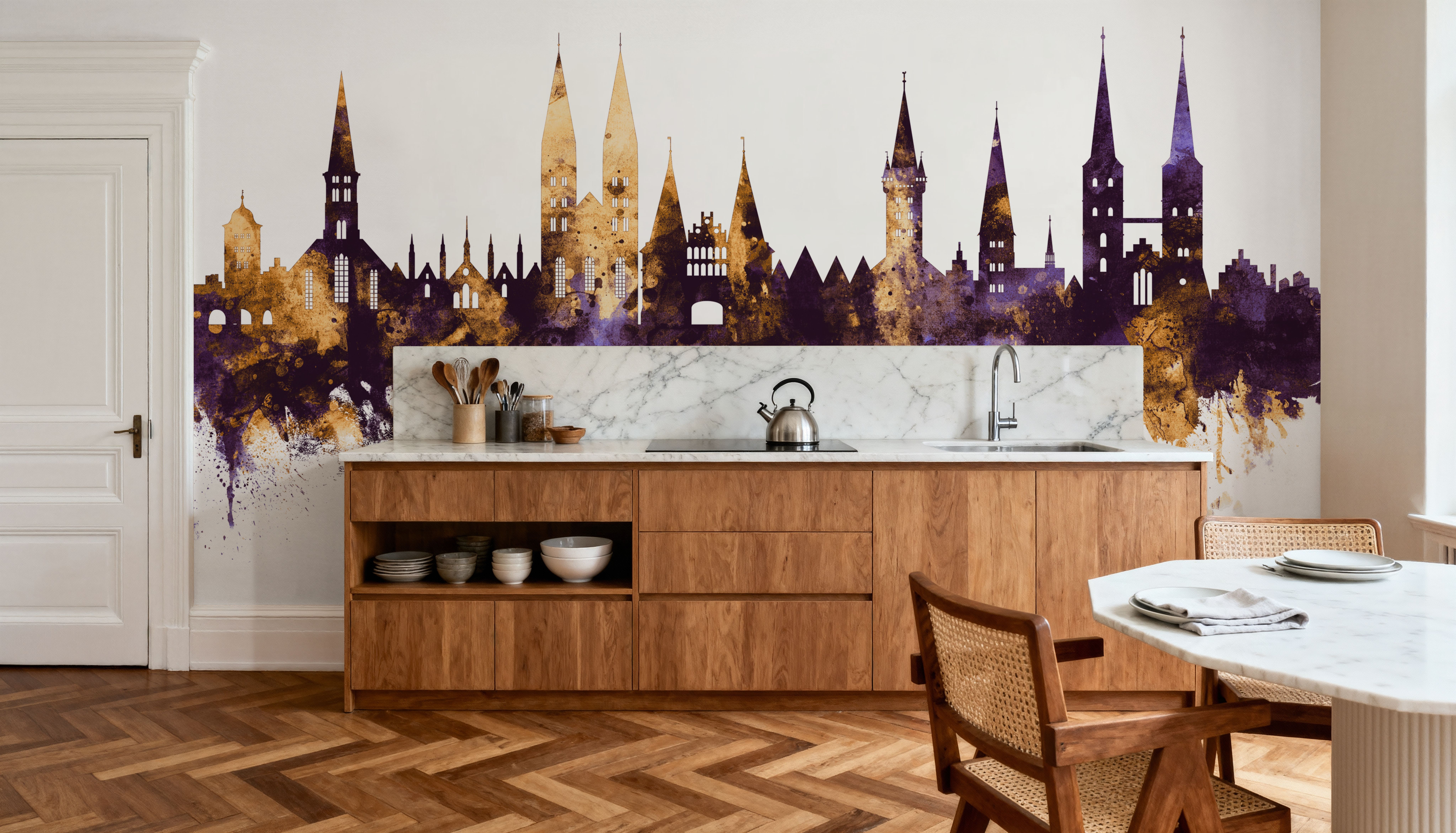 Lubeck Germany Skyline Purple & Gold