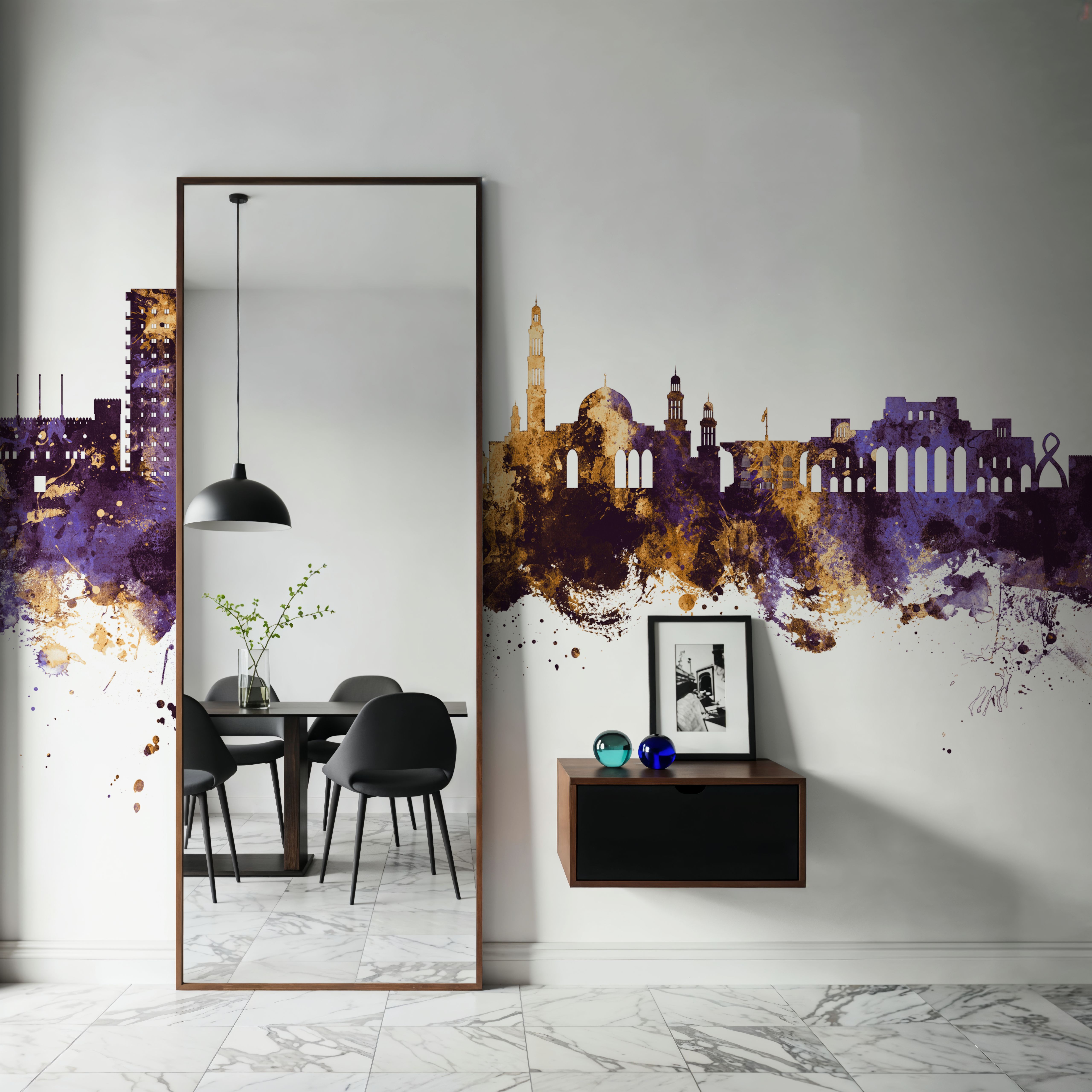 Muscat Oman Skyline Purple & Gold