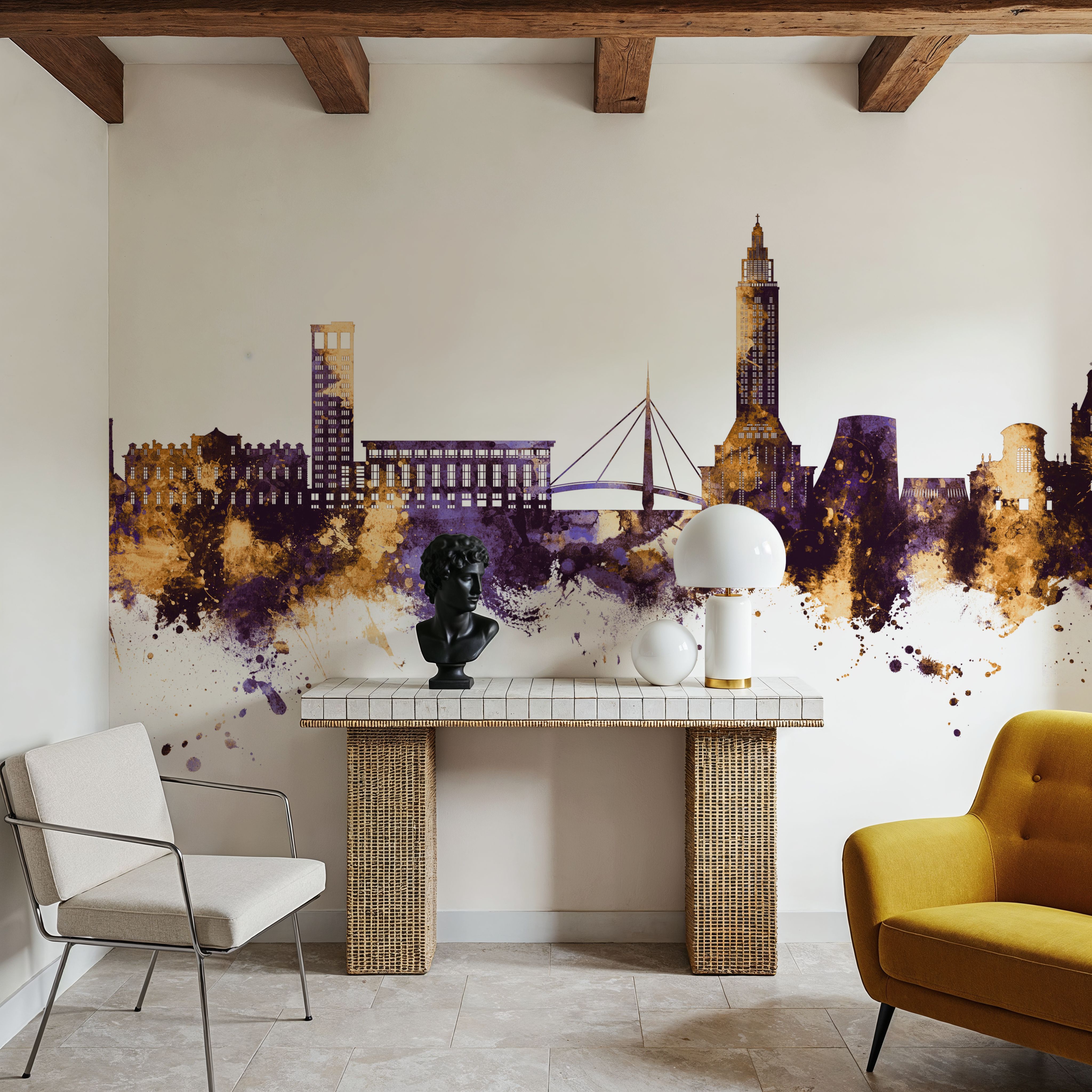 Le Havre France Skyline Purple & Gold