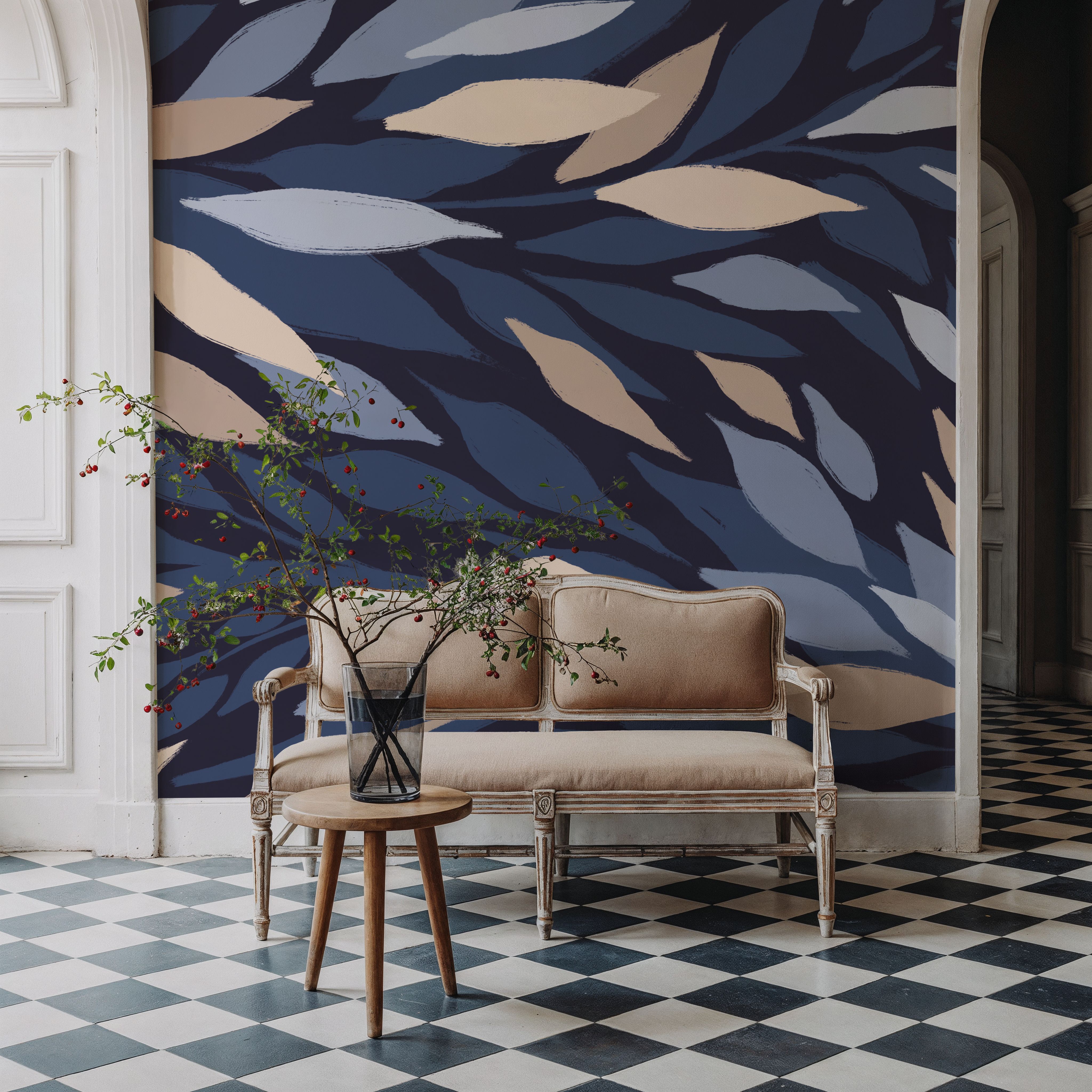 Leafy Lines Dark Plain