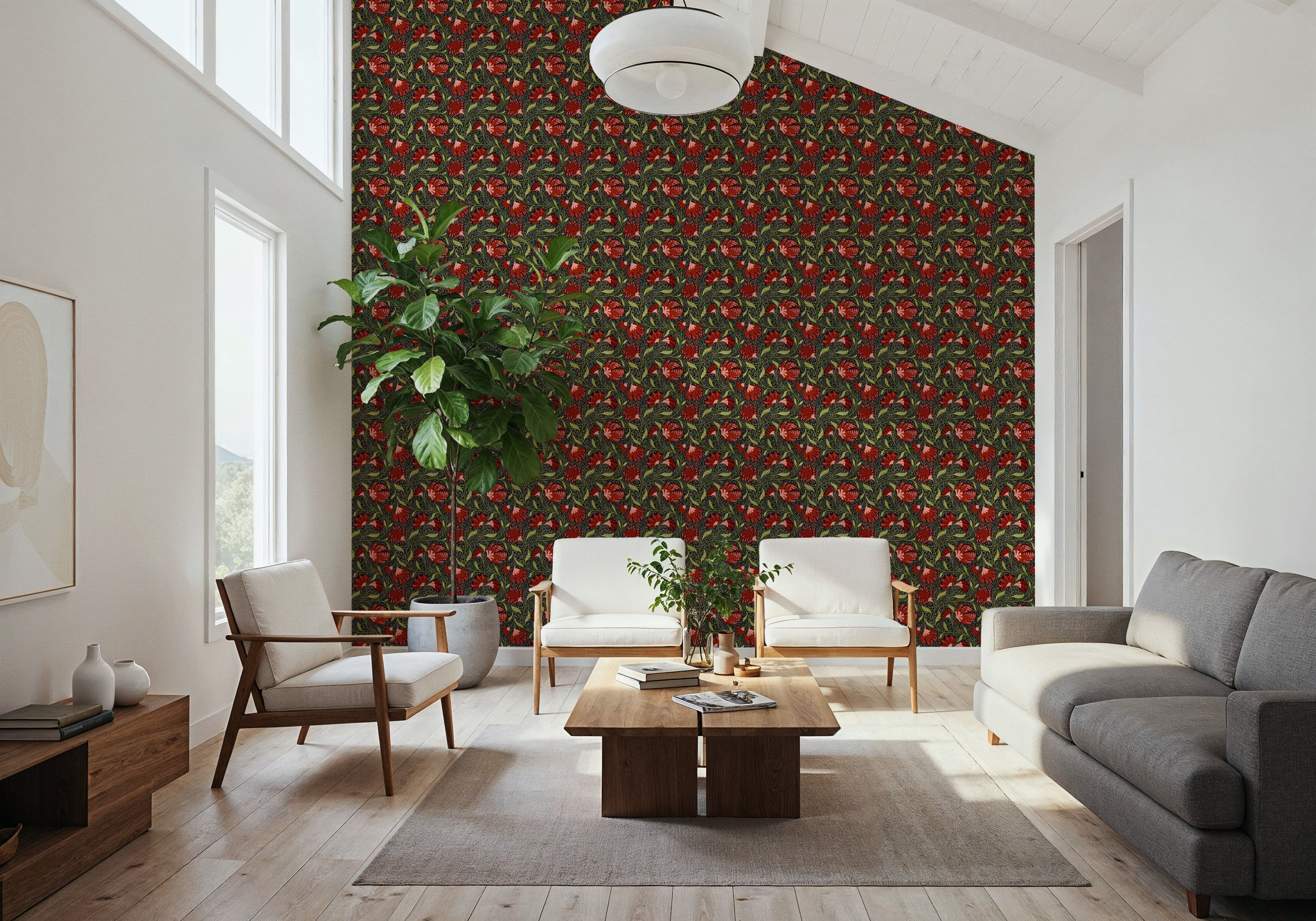 Indial Floral, Vermilion on Midnight