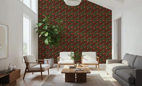 Indial Floral, Vermilion on Midnight