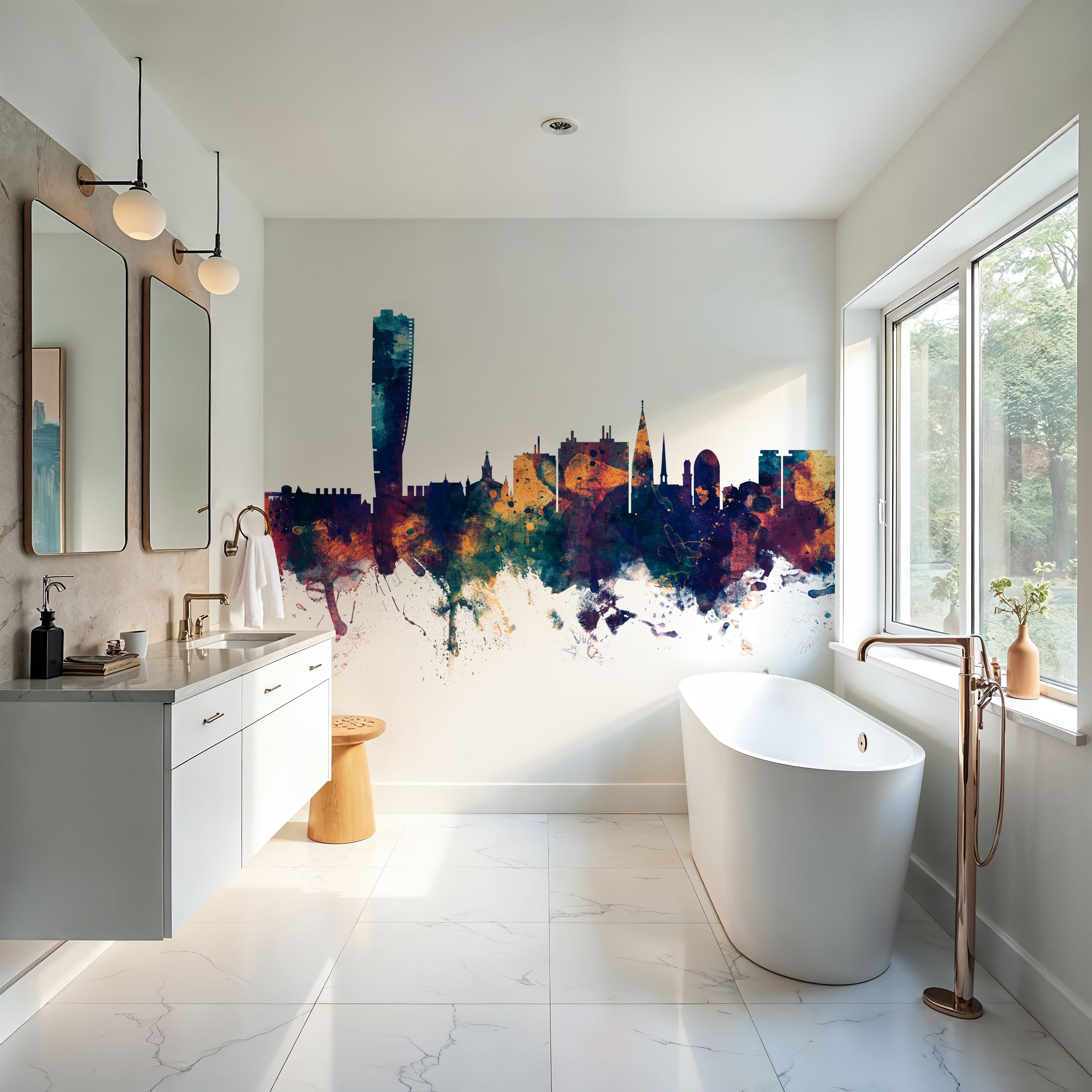 Malmö Sweden Skyline Blue & Bronze