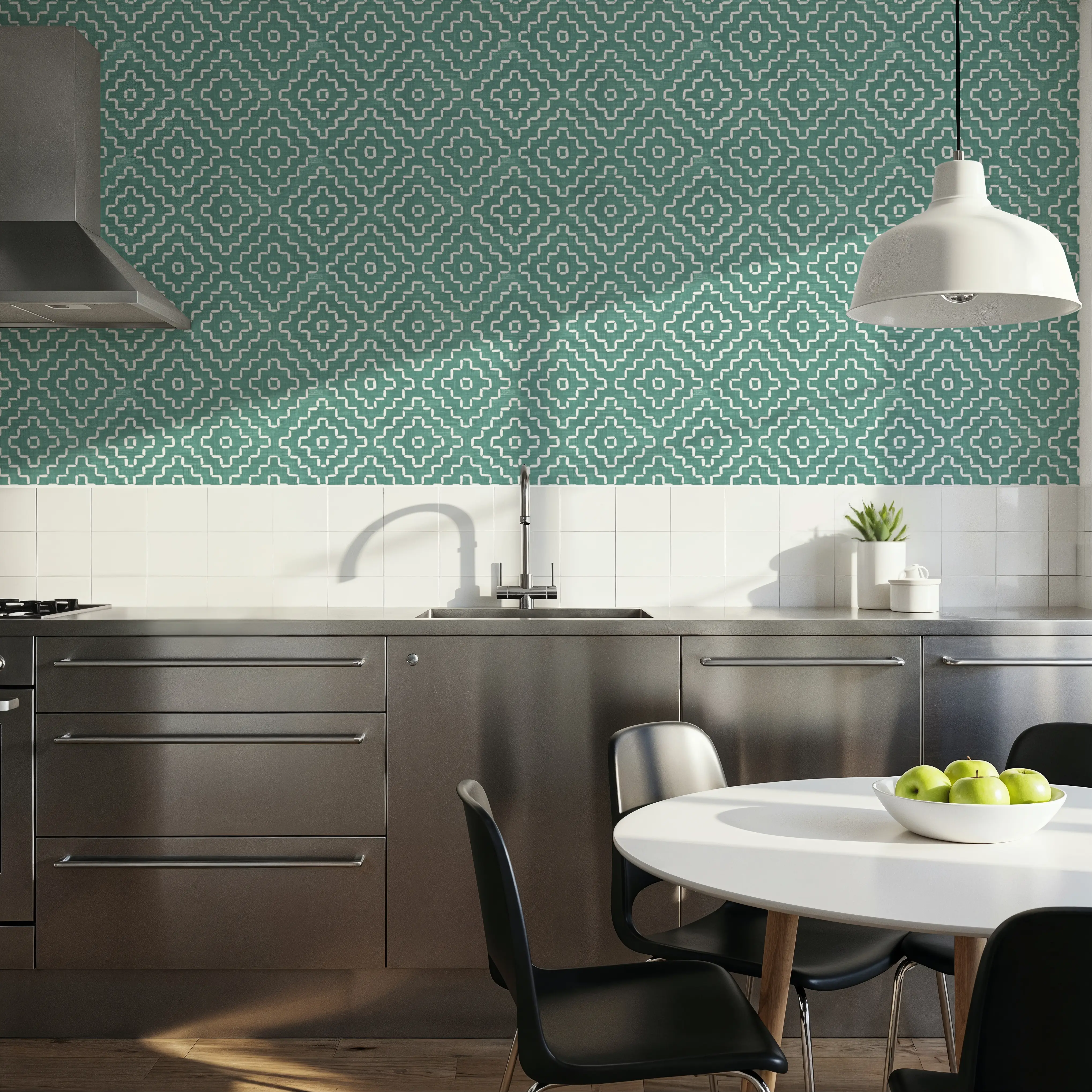 Carta da Parati - Mixed Greens Blue - Diamanti Tessuti - Verde - Sala da pranzo - Wallism Italia - Incollare al muro o Autoadesivo