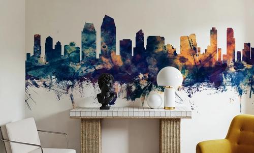 San Diego California Skyline Blue & Bronze