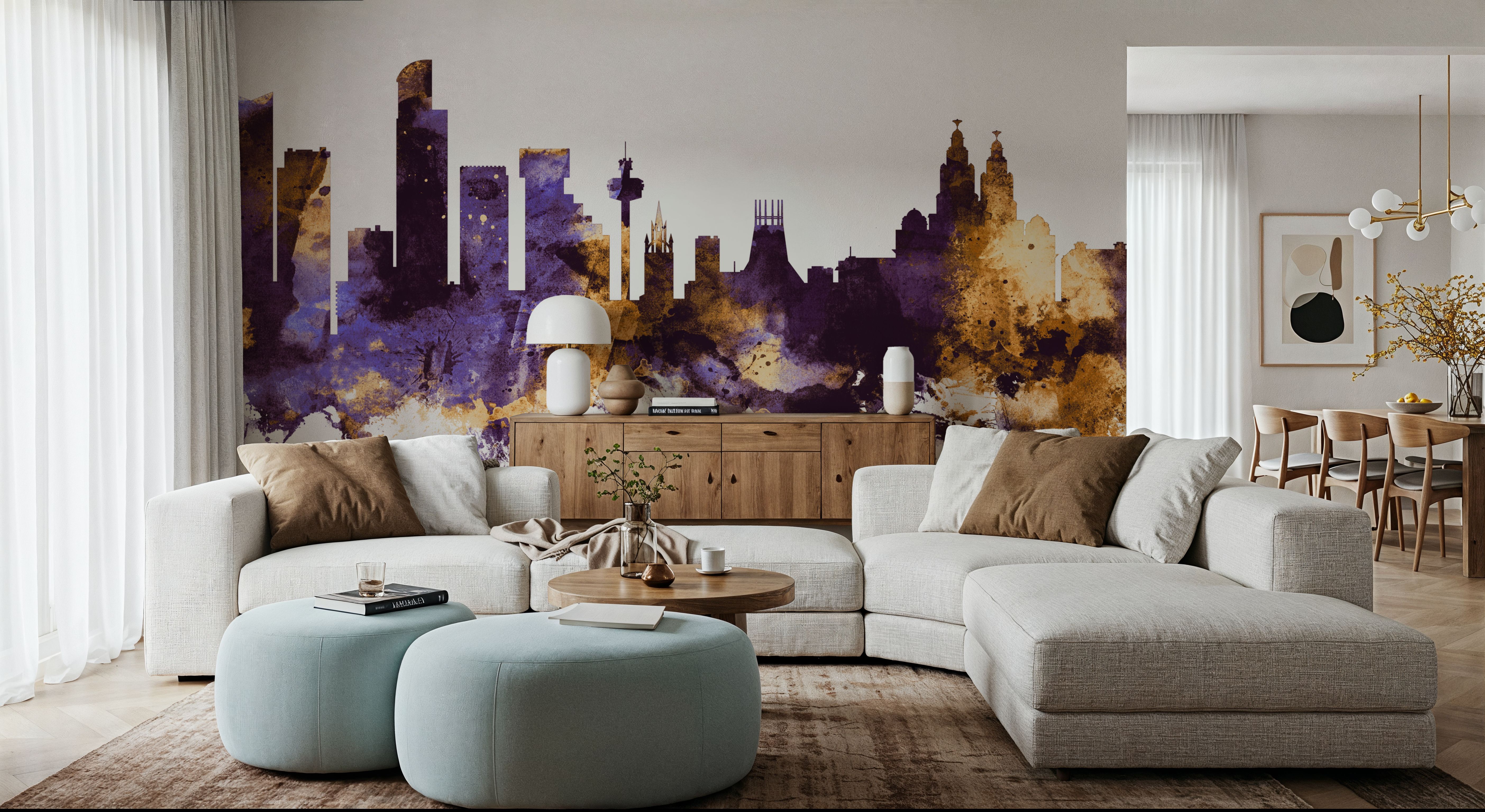 Liverpool England Skyline Purple & Gold, Wallpaper