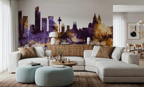 Liverpool England Skyline Purple & Gold