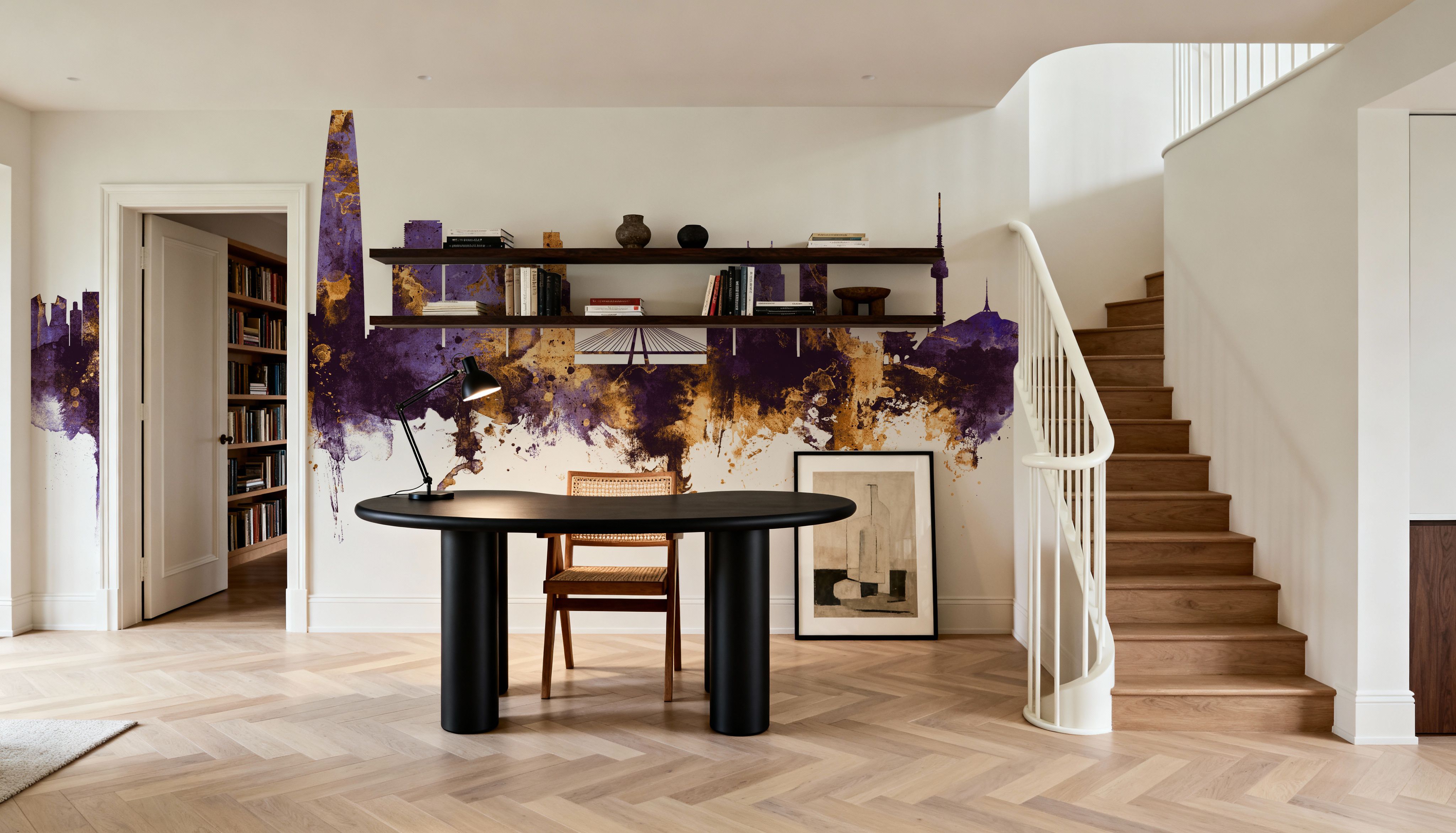 Seoul Skyline Purple & Gold