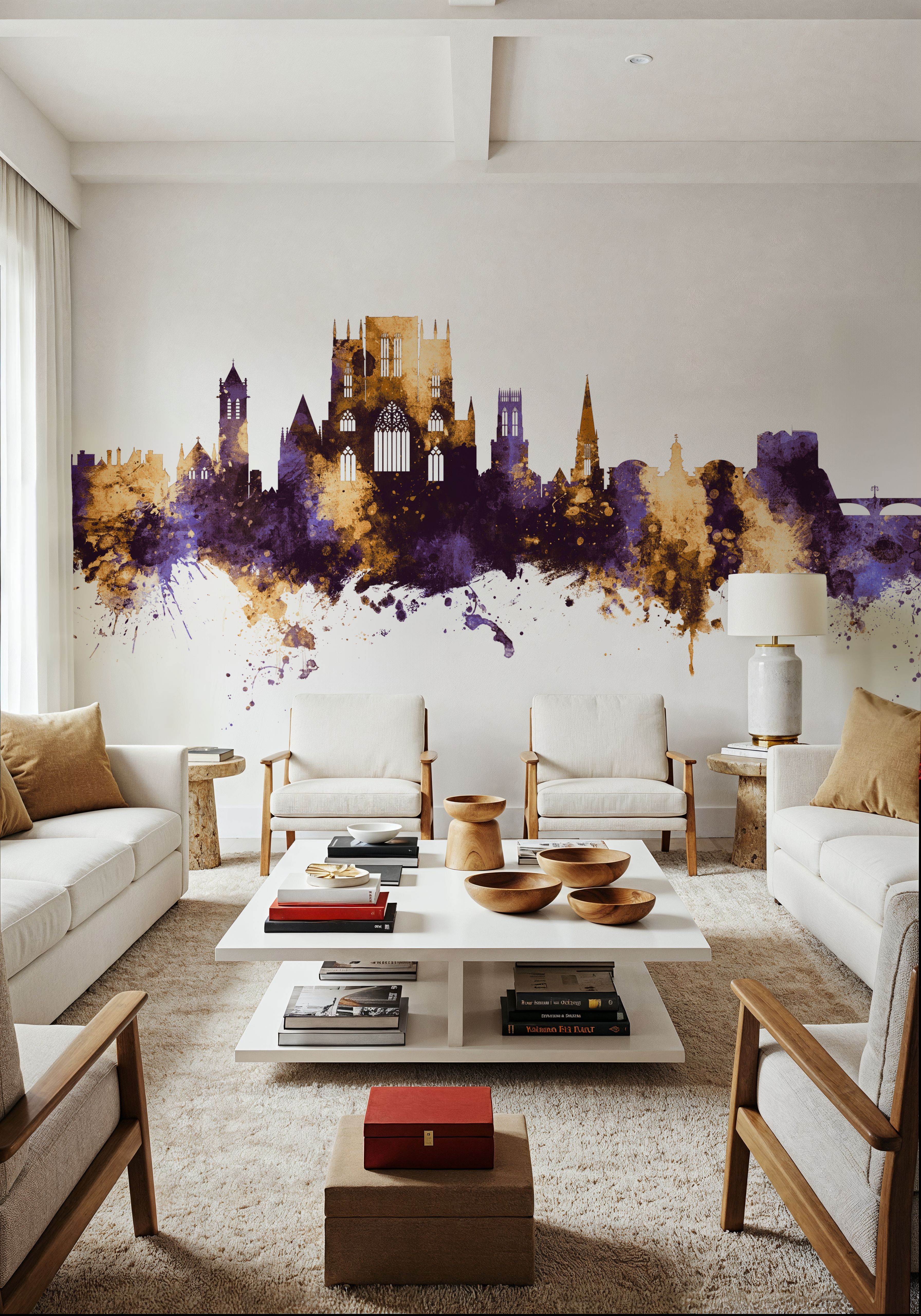 York England Skyline Purple & Gold