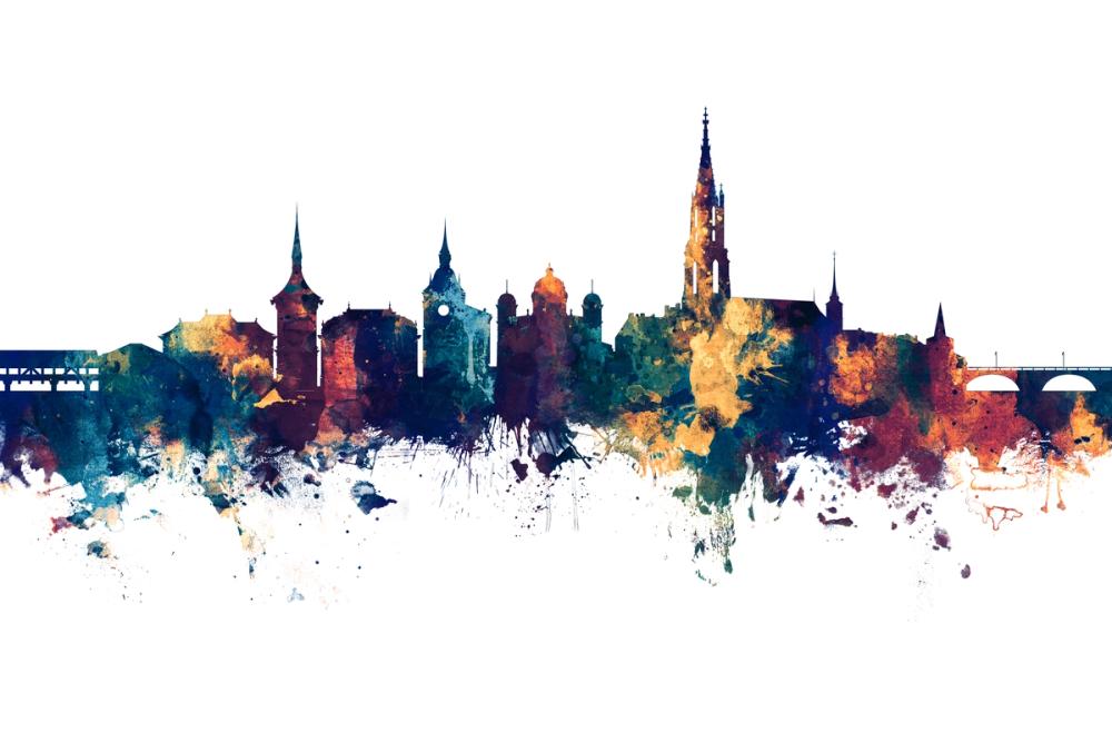 Bern Switzerland Skyline Blue & Bronze