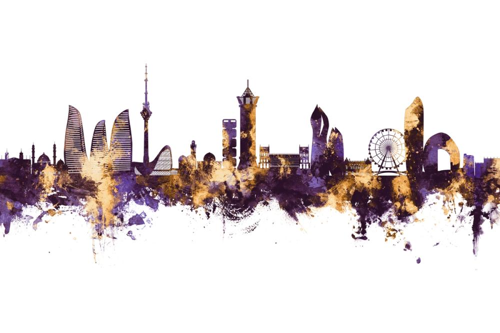 Baku Skyline Purple & Gold