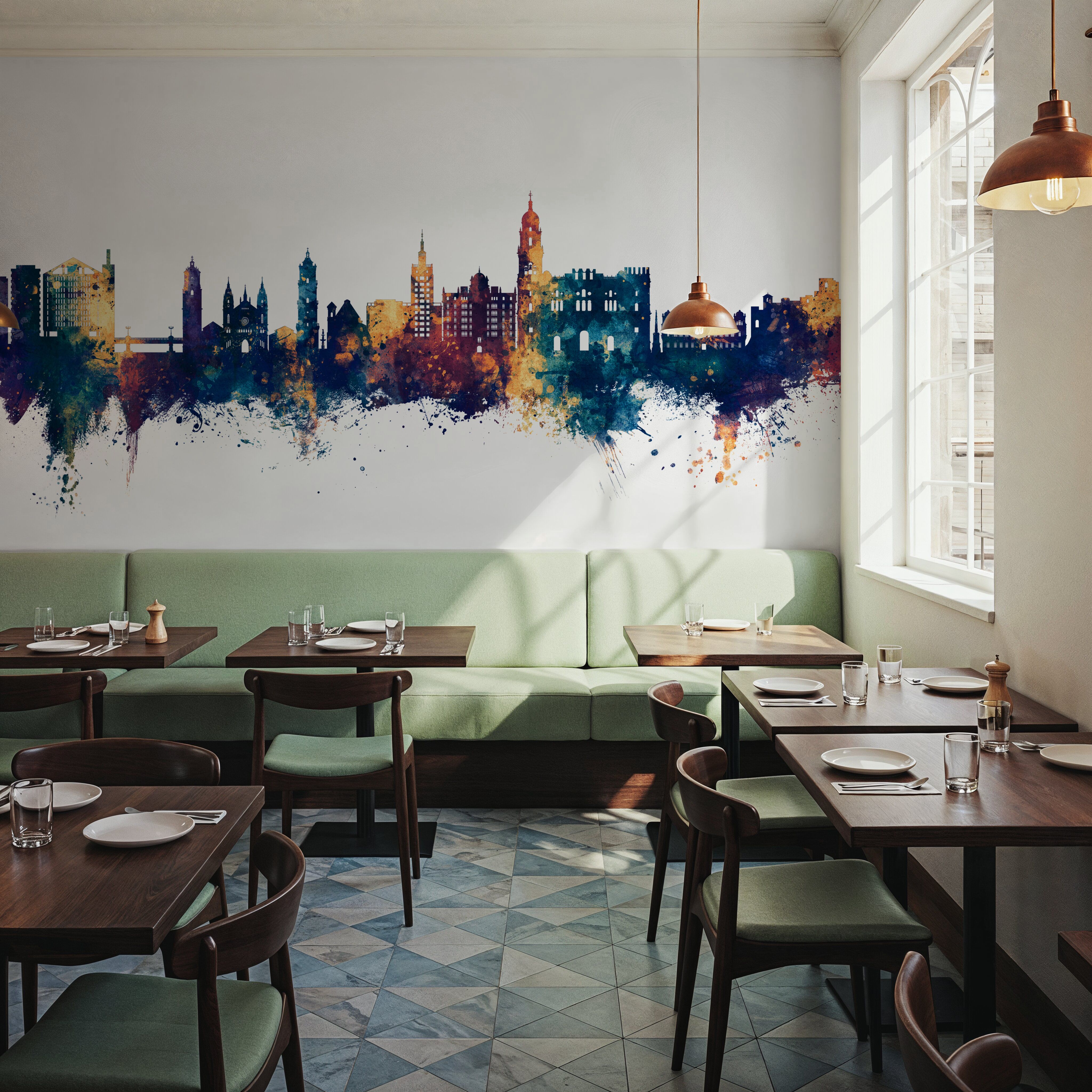 Málaga Spain Skyline Blue & Bronze