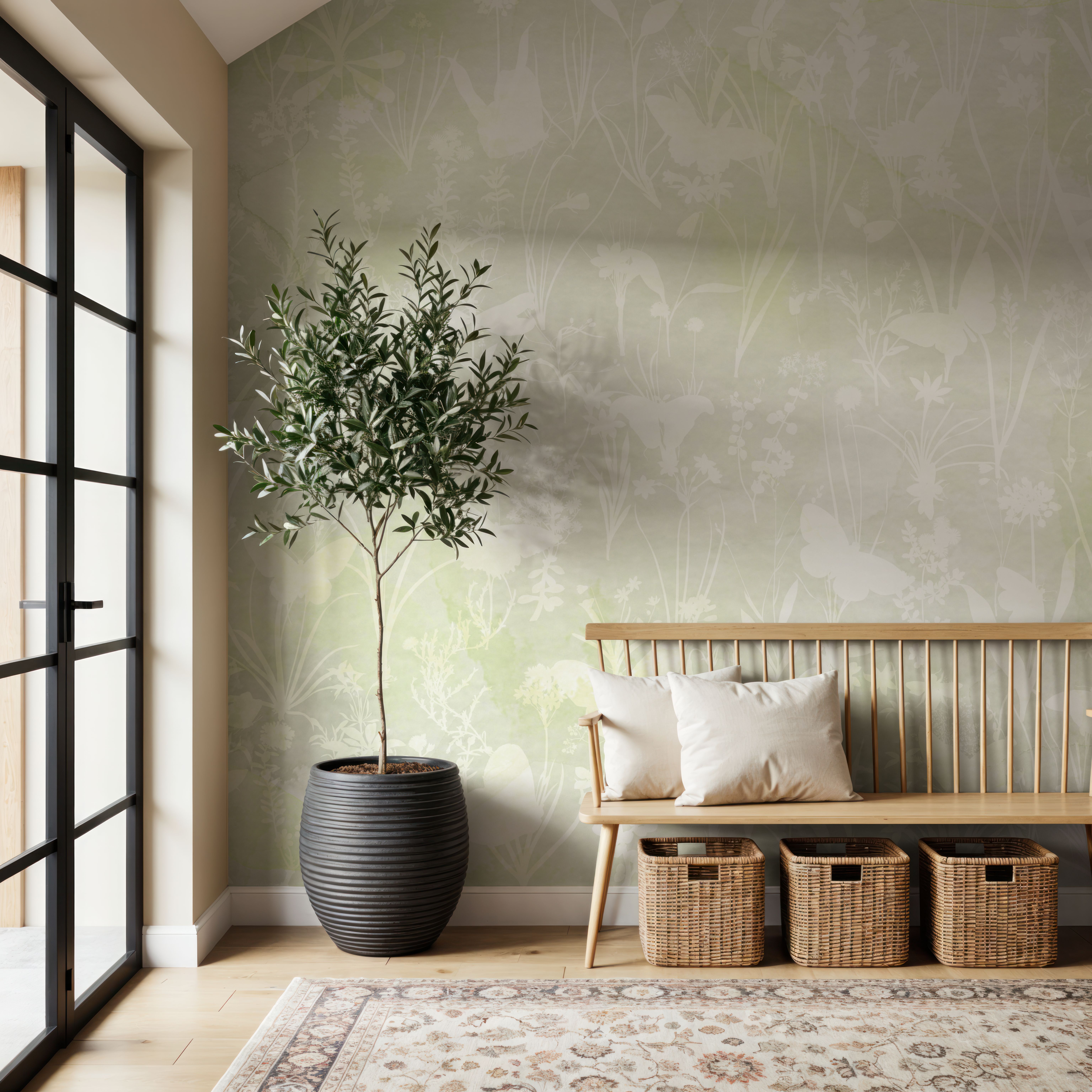 Herbals and Butterflies Double Silhouette Spring Green