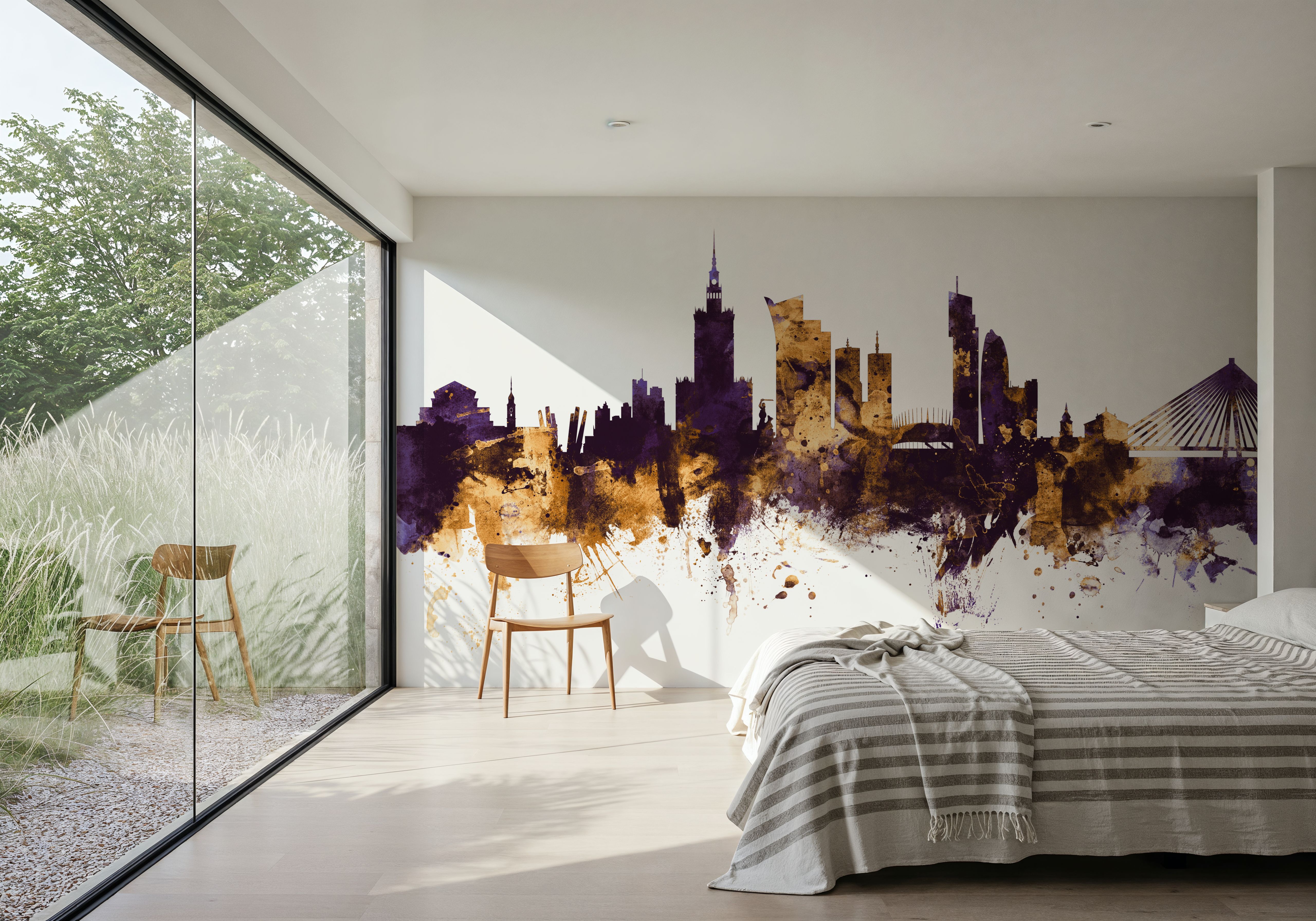 Warsaw Poland Skyline Purple & Gold