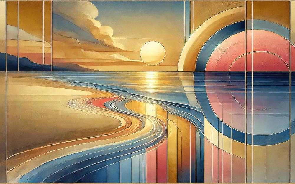 Sundown Serenity Scene in Art Deco