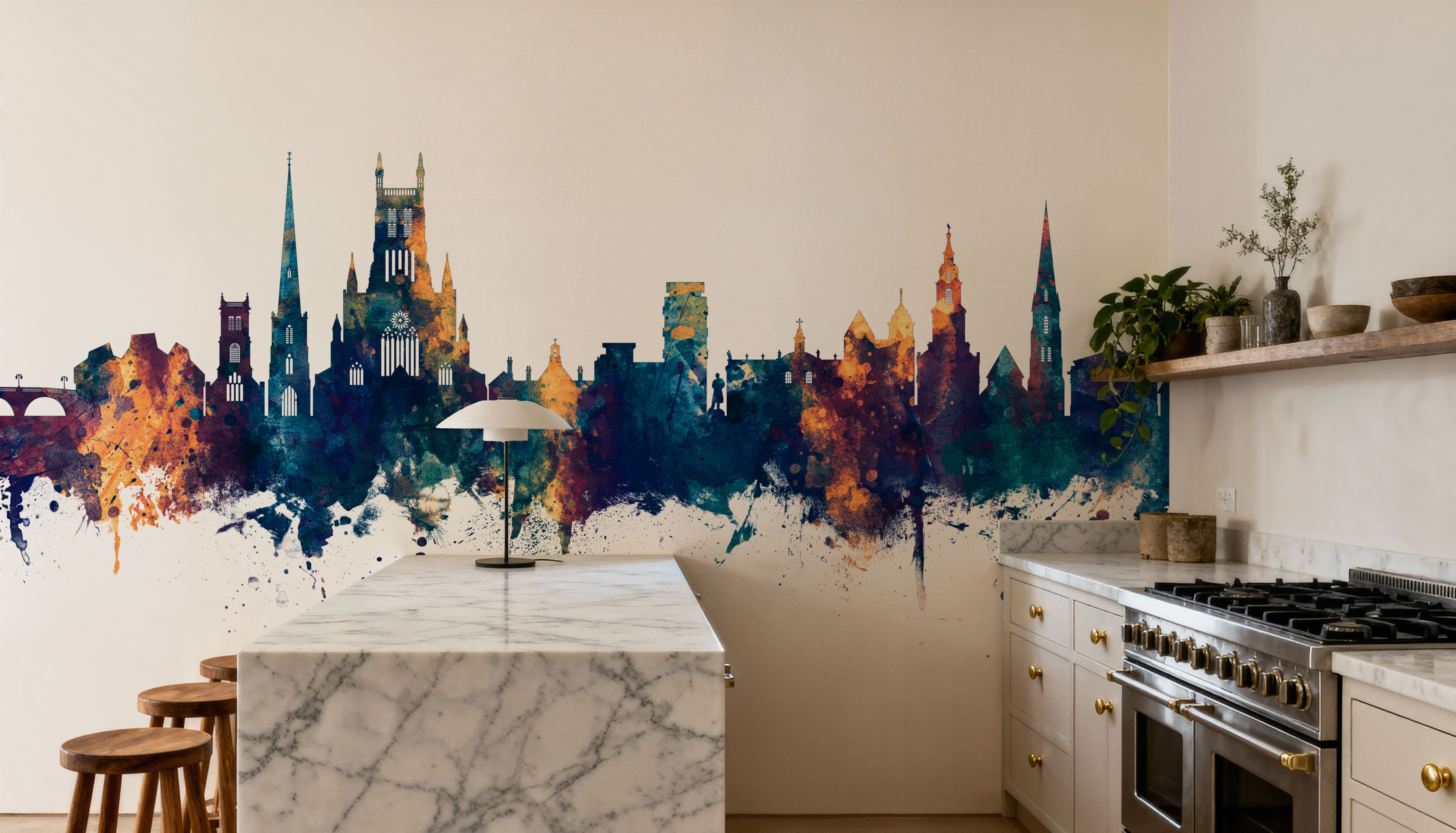 Worcester England Skyline Blue & Bronze, Wallpaper
