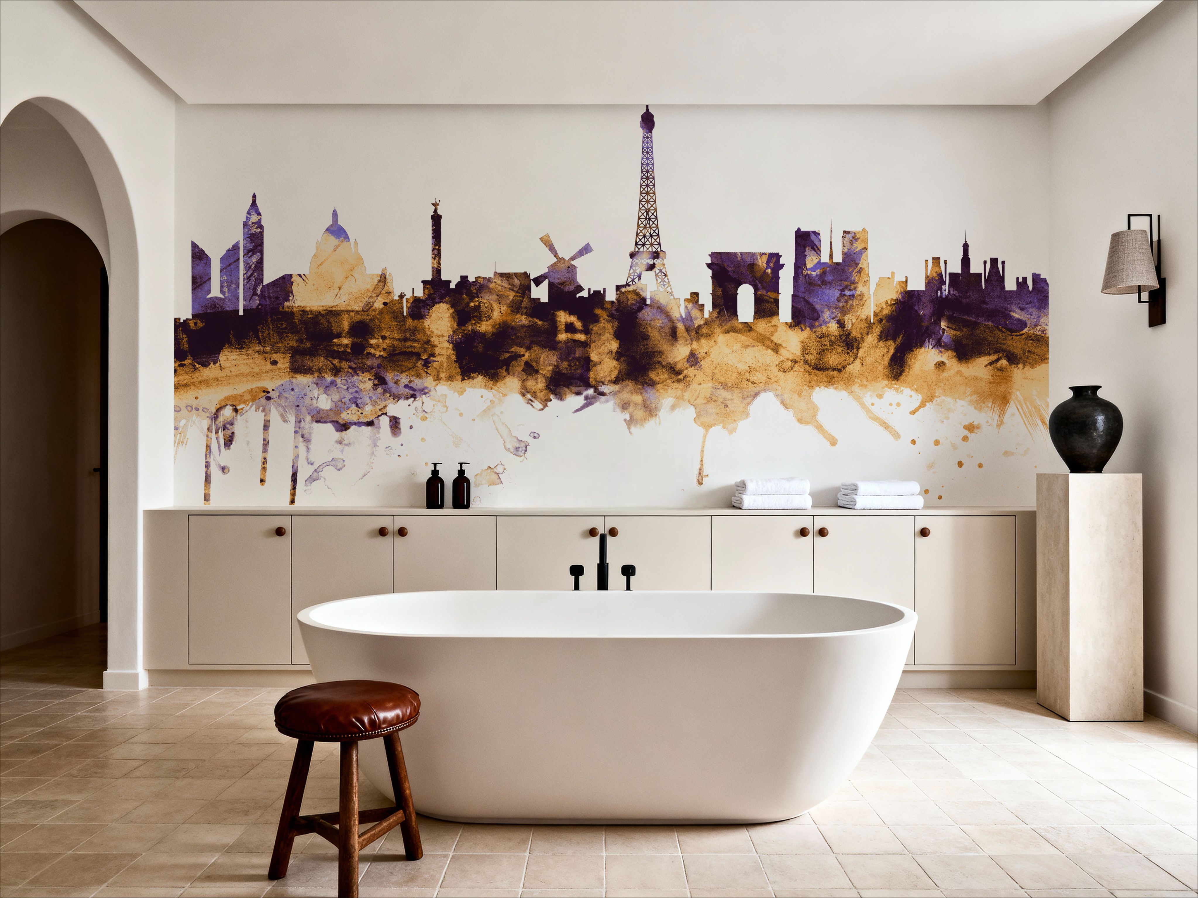 Paris Skyline Purple & Gold